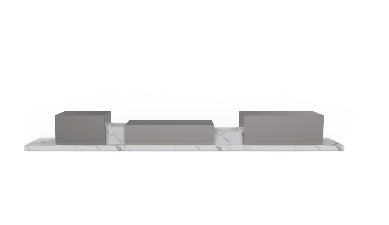Podium Sideboard with drawers in Statuary Marble and lacquered MDF