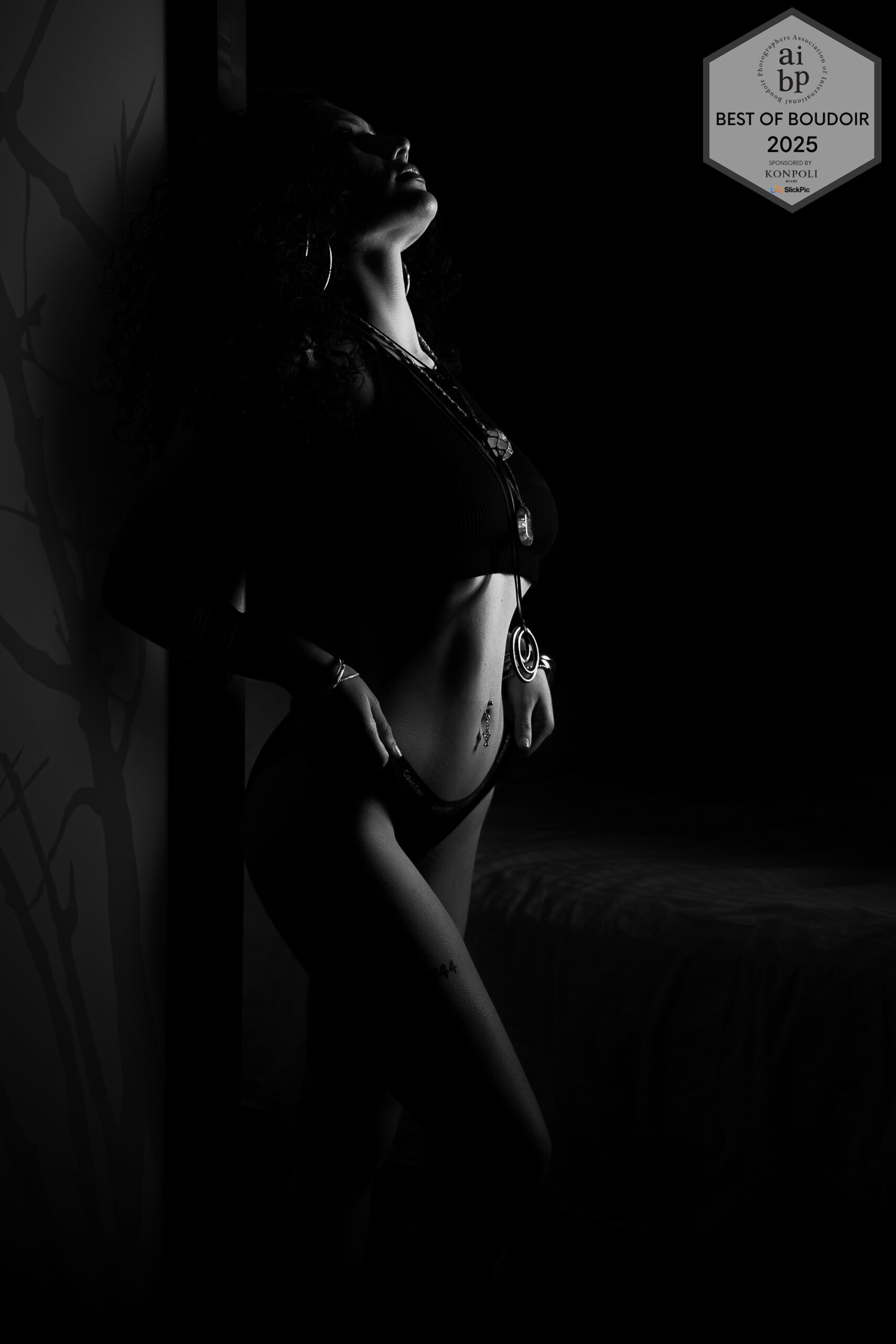 Award-winning black and white boudoir portrait by Jen Jackson of T3 Portraits, AIBP Best of Boudoir 2025