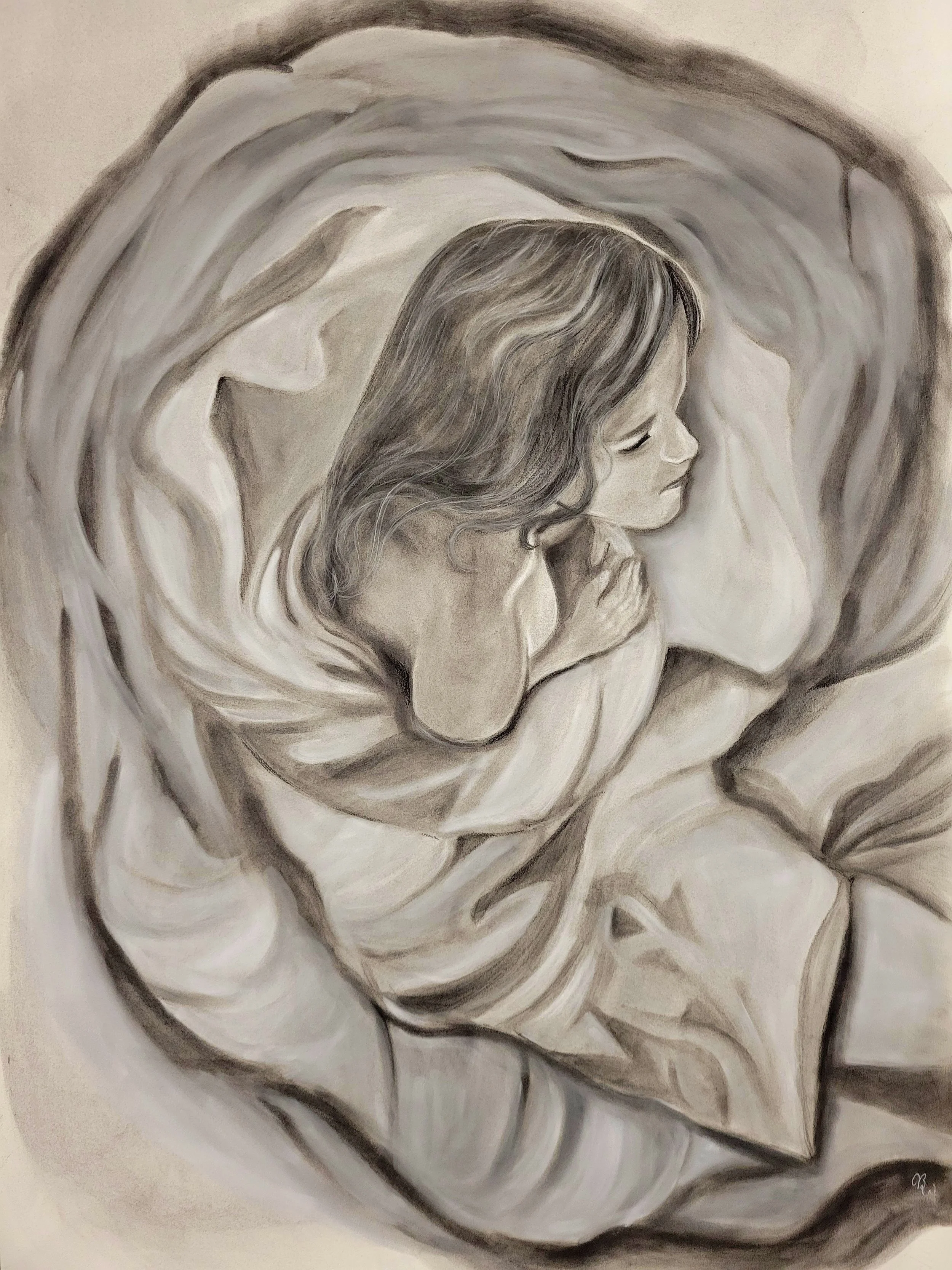 Solace, 2022, Charcoal and pastel, 24 x 36in