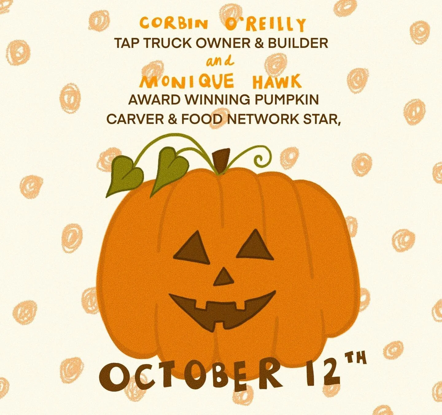 Tap Truck owner and builder, Corbin O’Reilly, + award wining pumpkin carver and Food Network star, Monique Hawk, are teaming up! 
Monique will be carving a 100+ lb pumpkin into something really cool while teaming up with @taptrucksd to turn it