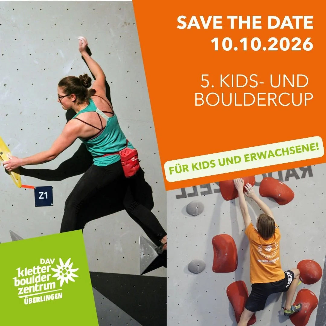 +++ Save the date +++

Am 10.10.2026 findet unser diesj&auml;hriger Kids- und Bouldercup in der 5. Edition statt! 💥🏆

Wie im letzten Jahr starten die Kids am Vormittag und die Erwachsenen d&uuml;rfen sich am Nachmittag an vielen spannenden und krea