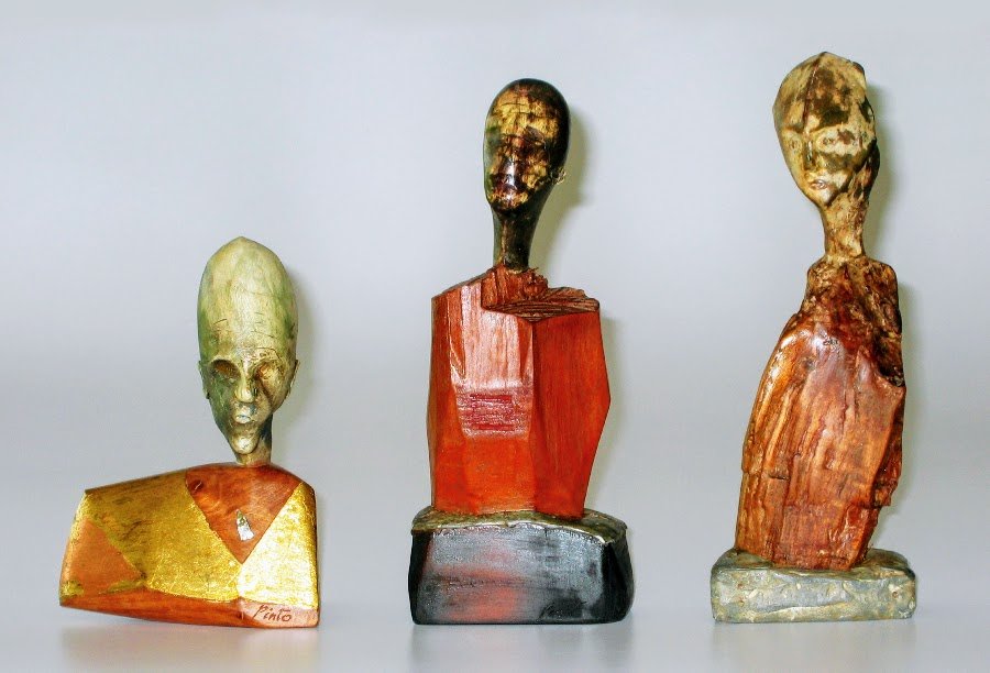 Bling, Mask, She Moves. Clay, metal and wood.