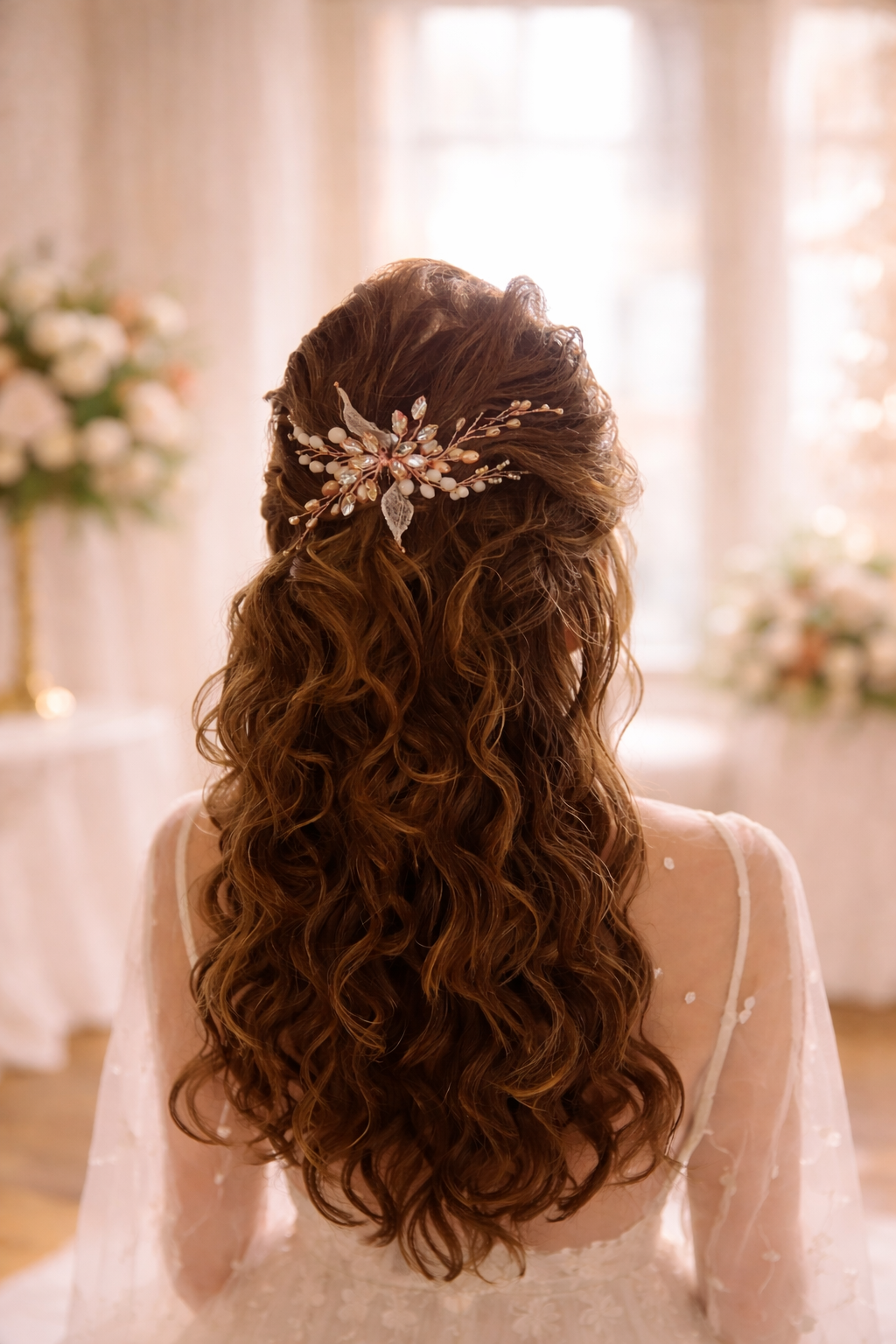 RENEE Crystal leaf and pearls hair comb