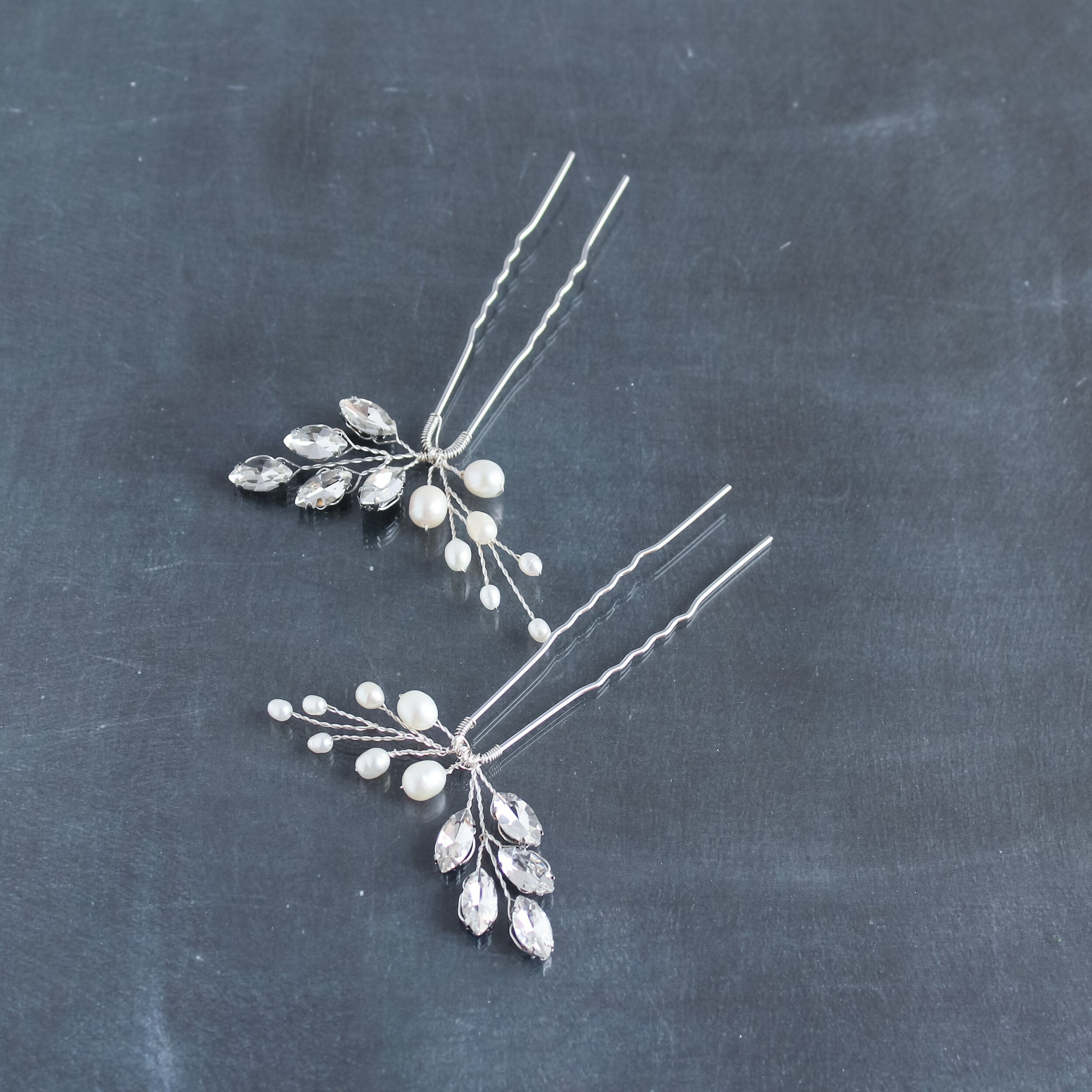 Crystal wedding leaf hair pins, bridal hair pins, rhinestone hair pins, pearl hair pins, wedding hair pins