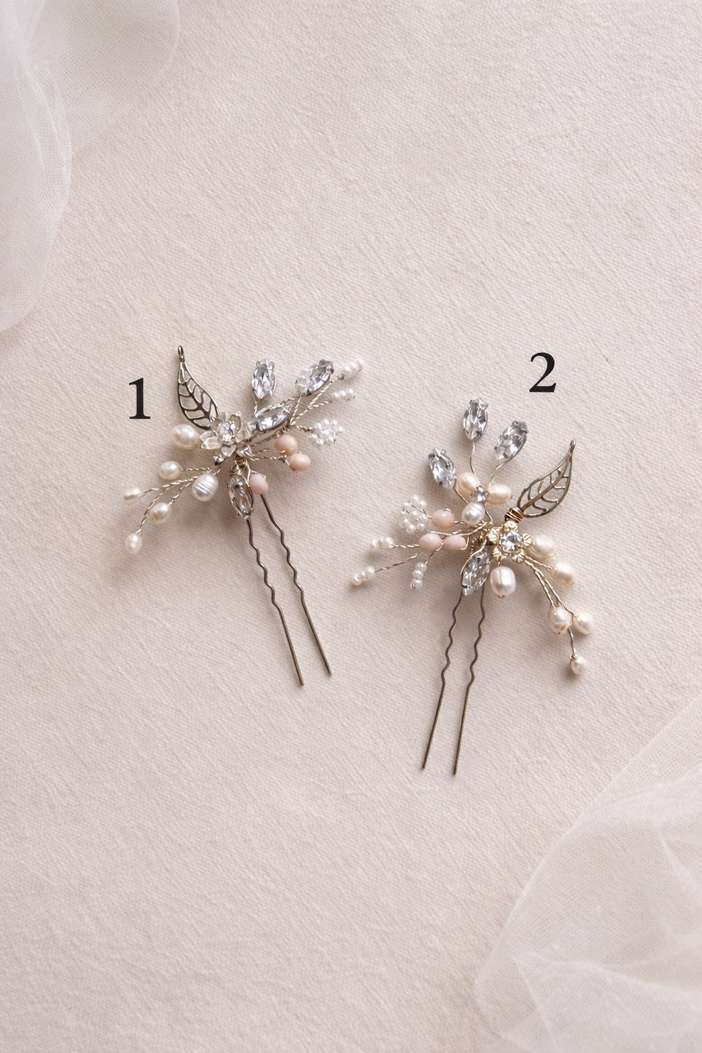 SYLVIE Leaf Pearl Bridal Hair Pin with Crystal Accents