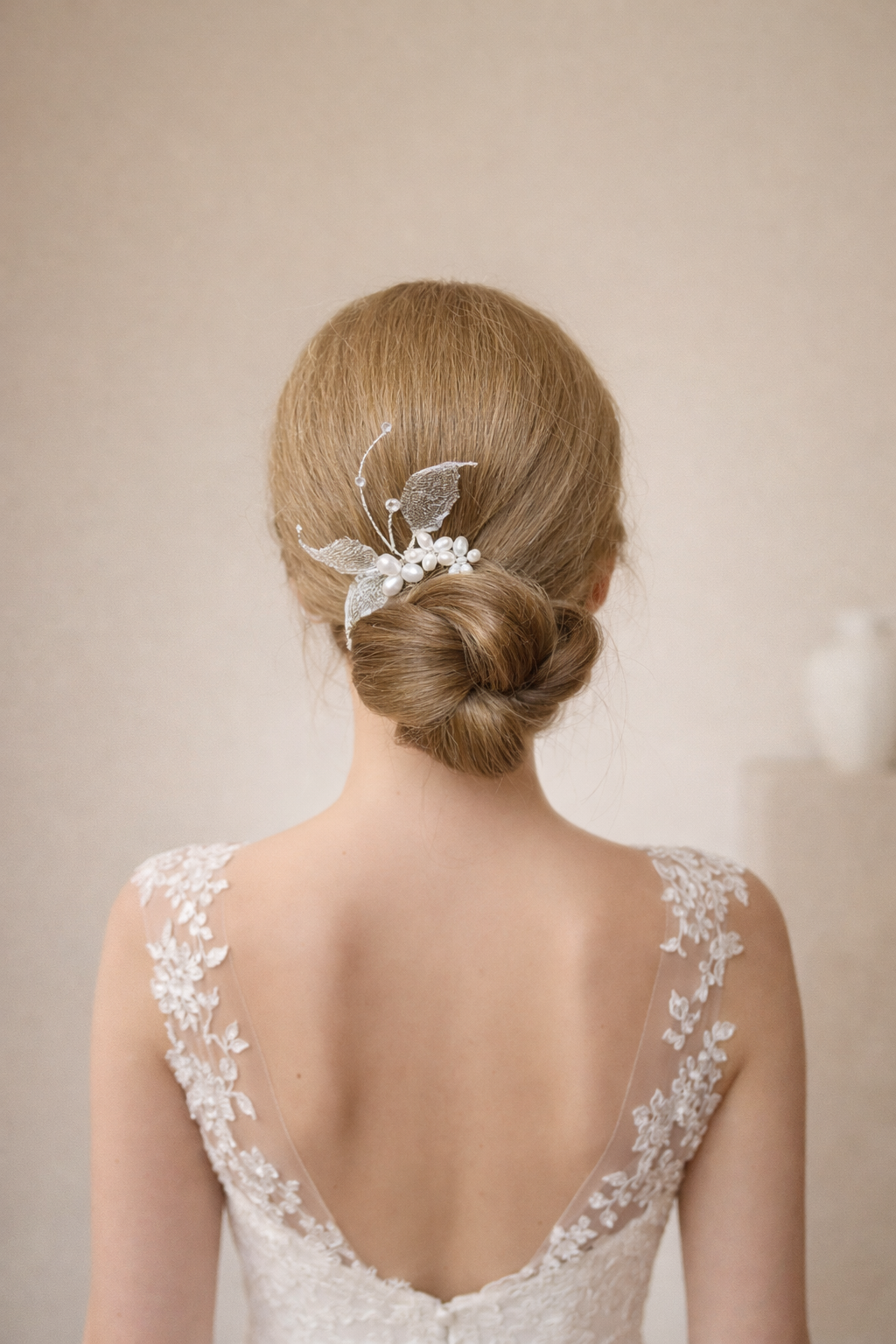 TENICIA Leaf Pearl Bridal Hair Comb | Handmade Pearl Wedding Hair Accessory with Cubic Zirconia