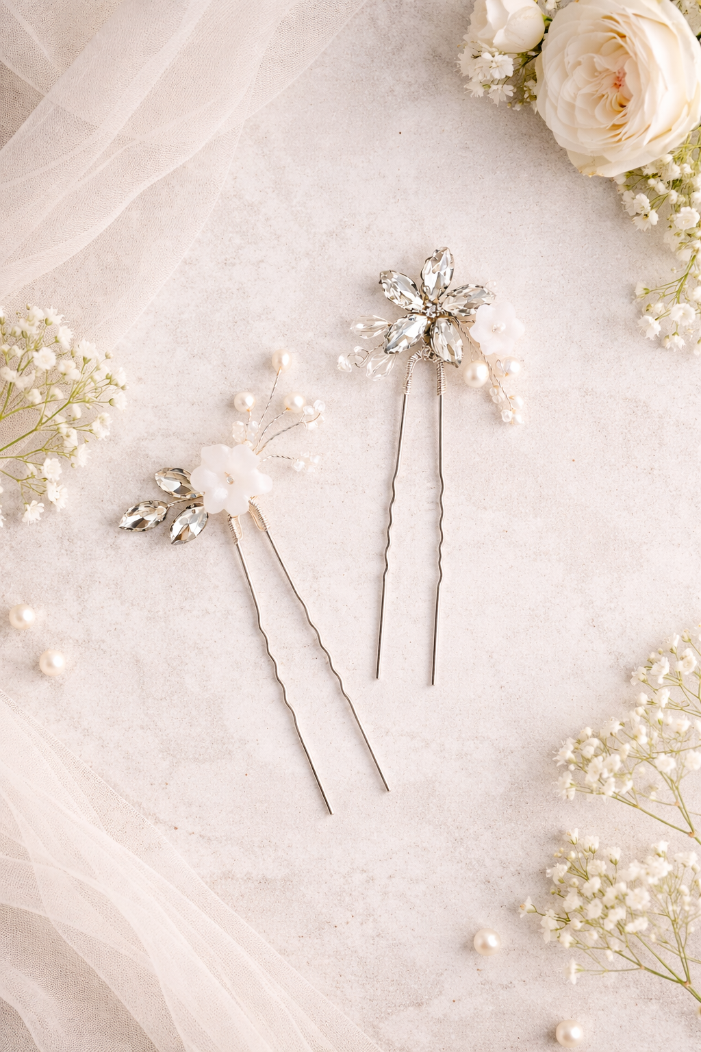 FLORIA Floral bridal hair pin Set of 2