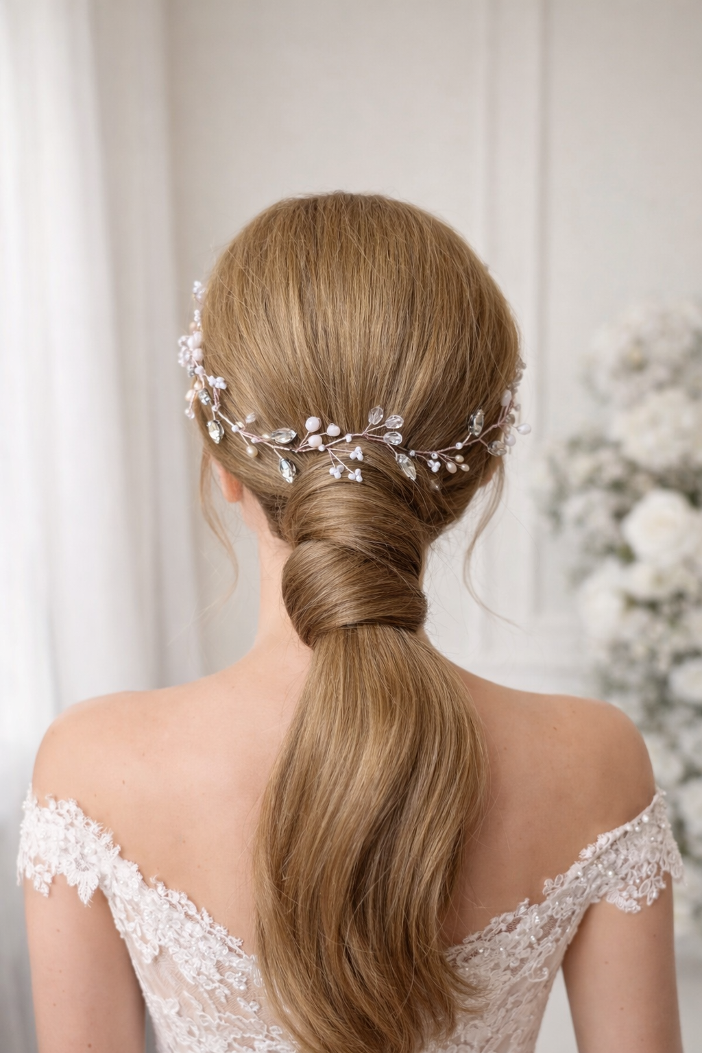 Rose Gold Bridal Hair Vine with Freshwater Pearls and Rhinestones