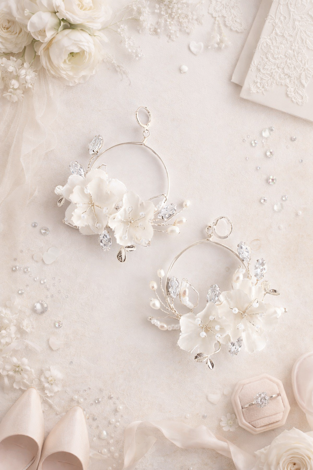 IVIE Silk flower hoop earrings — Toronto Bridal Jewels - Bridal jewelry