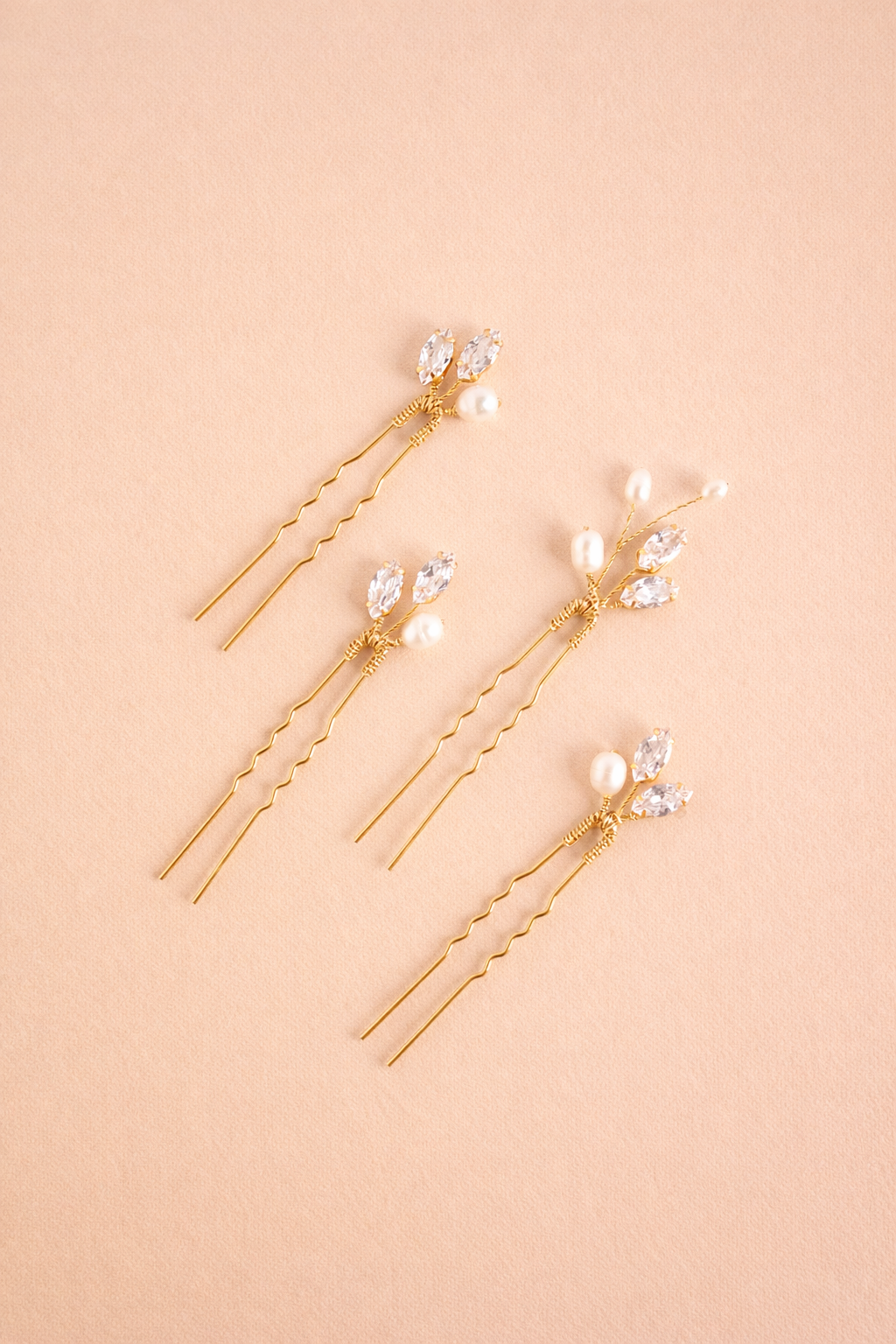 ANA CZ Crystal Bridal Hair Pins – Rose Gold Cubic Zirconia Wedding Headpiece