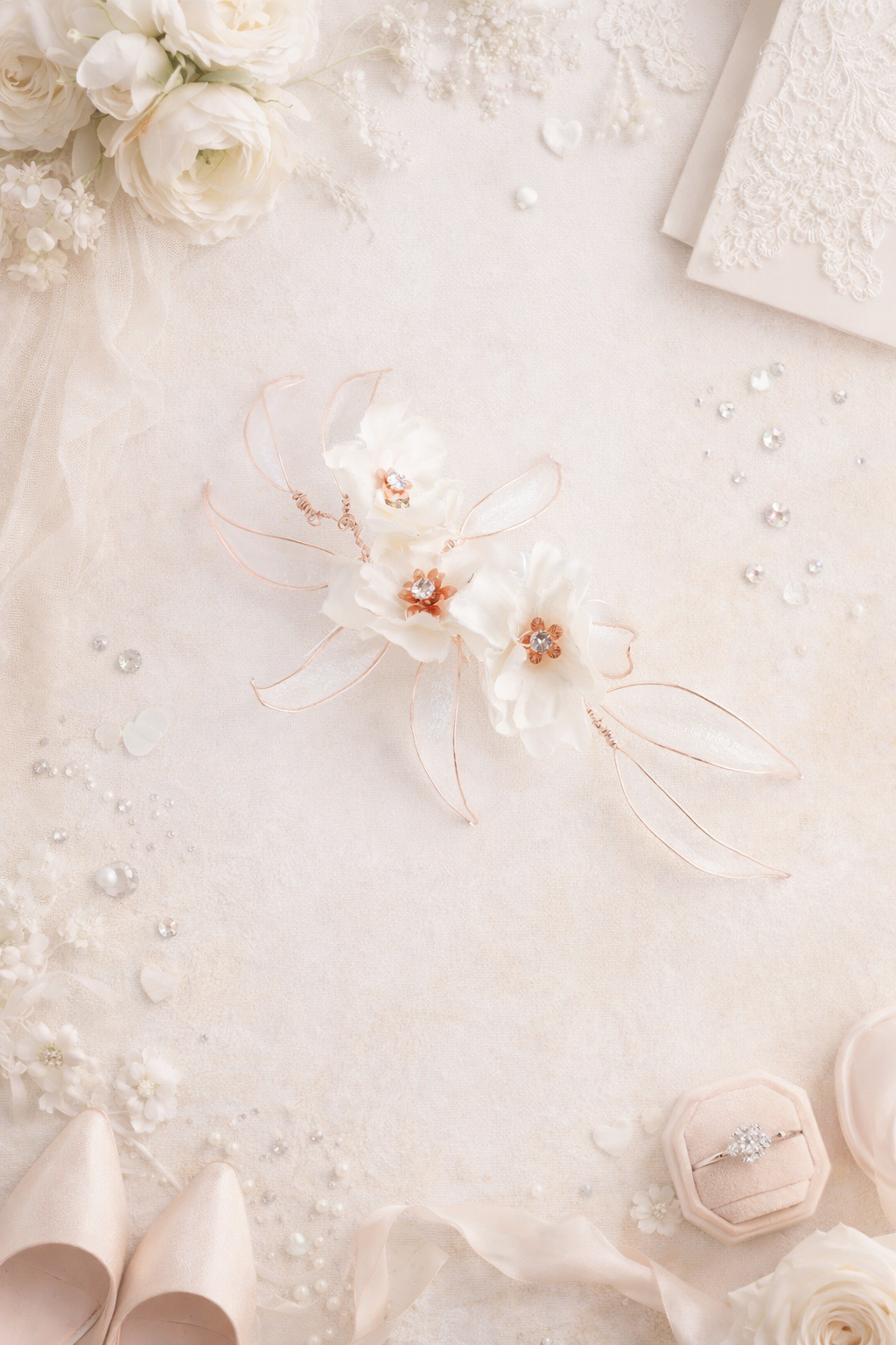 CERISE Rose gold silk flower bridal headpiece.png