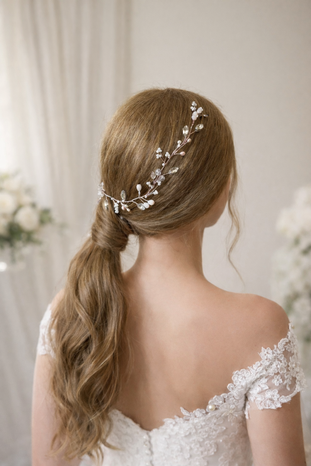 Rose Gold Bridal Hair Vine with Freshwater Pearls and Rhinestones