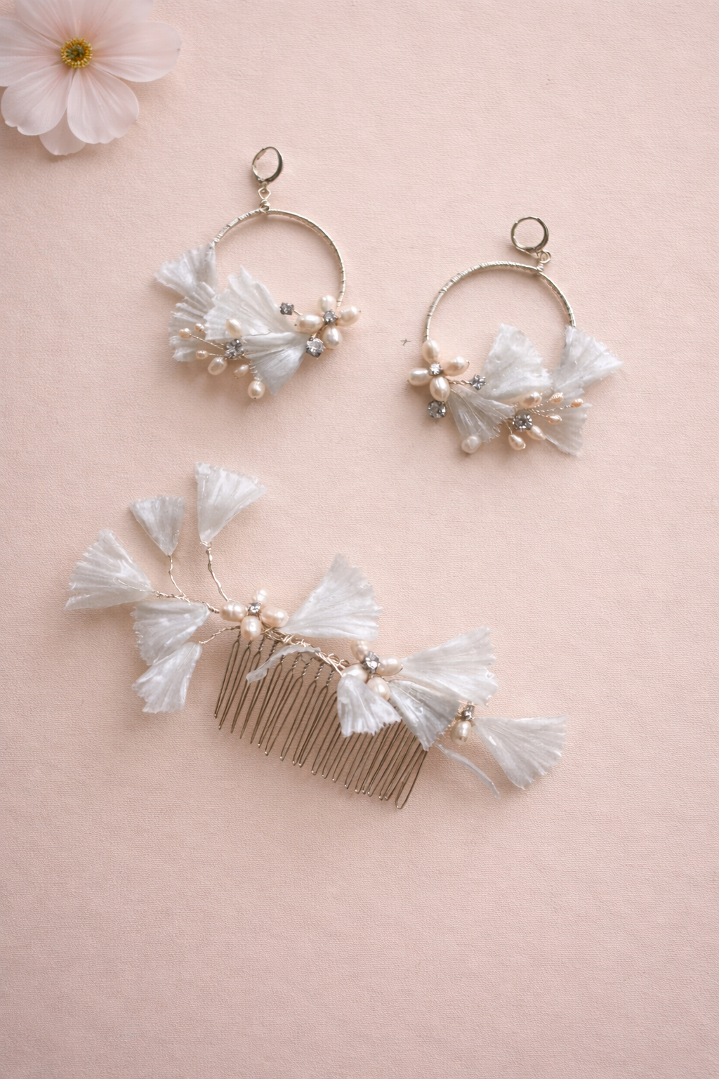 VEINA Floral Bridal Pearl Hoop Earrings with Leaf Design | Handmade Resin Flower Wedding Earrings (Copy)