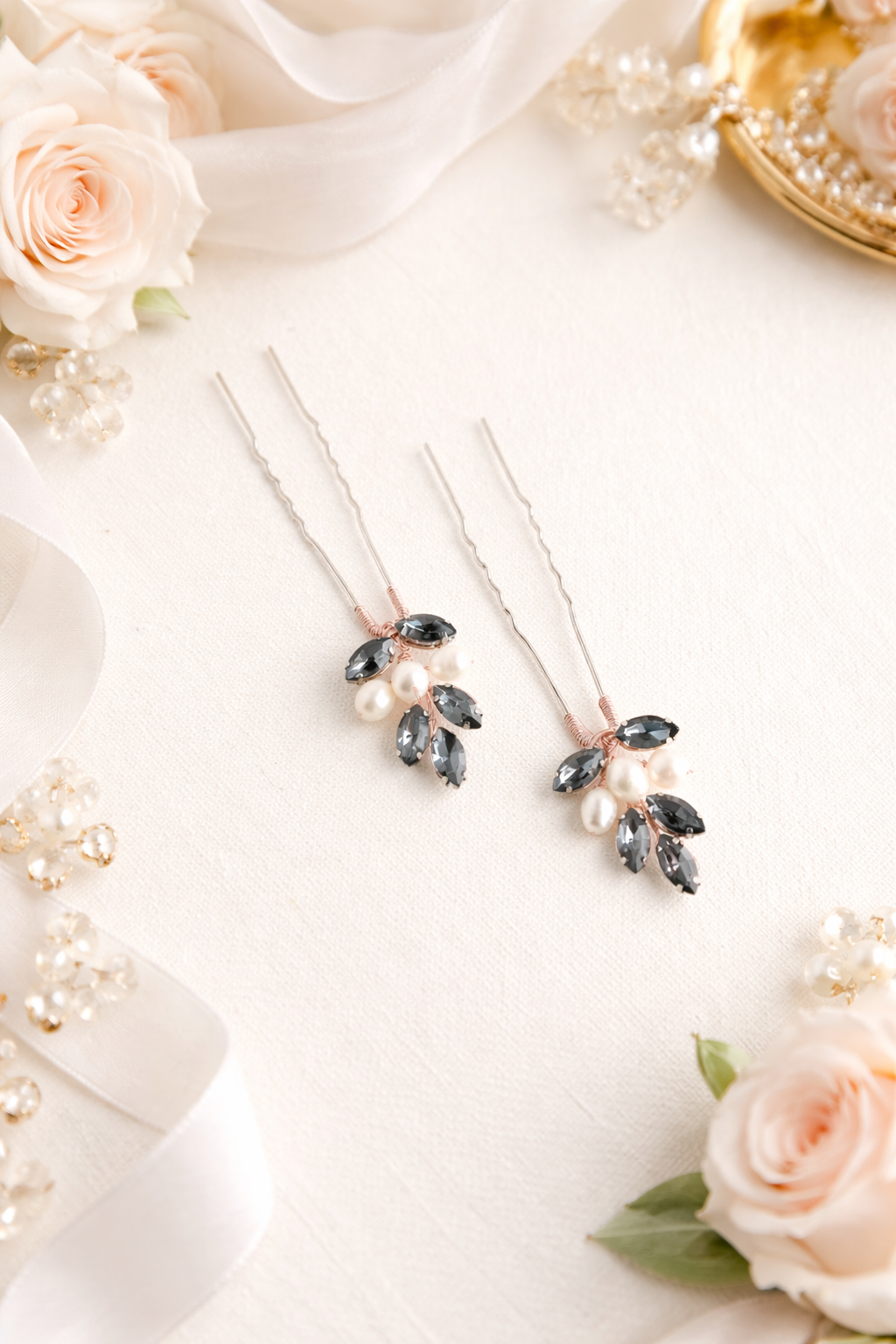 Black crystal hair pins Wedding hair accessories Toronto Canada