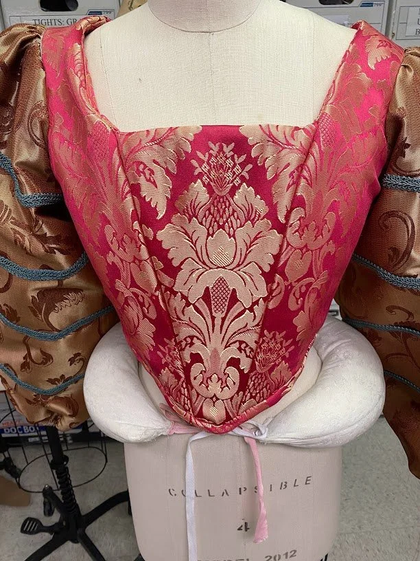 A close up of the pattern matching along the neckline