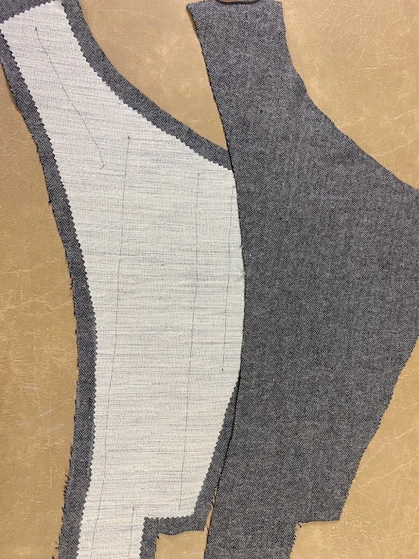 The canvasing layer that was used to stiffen the lapel