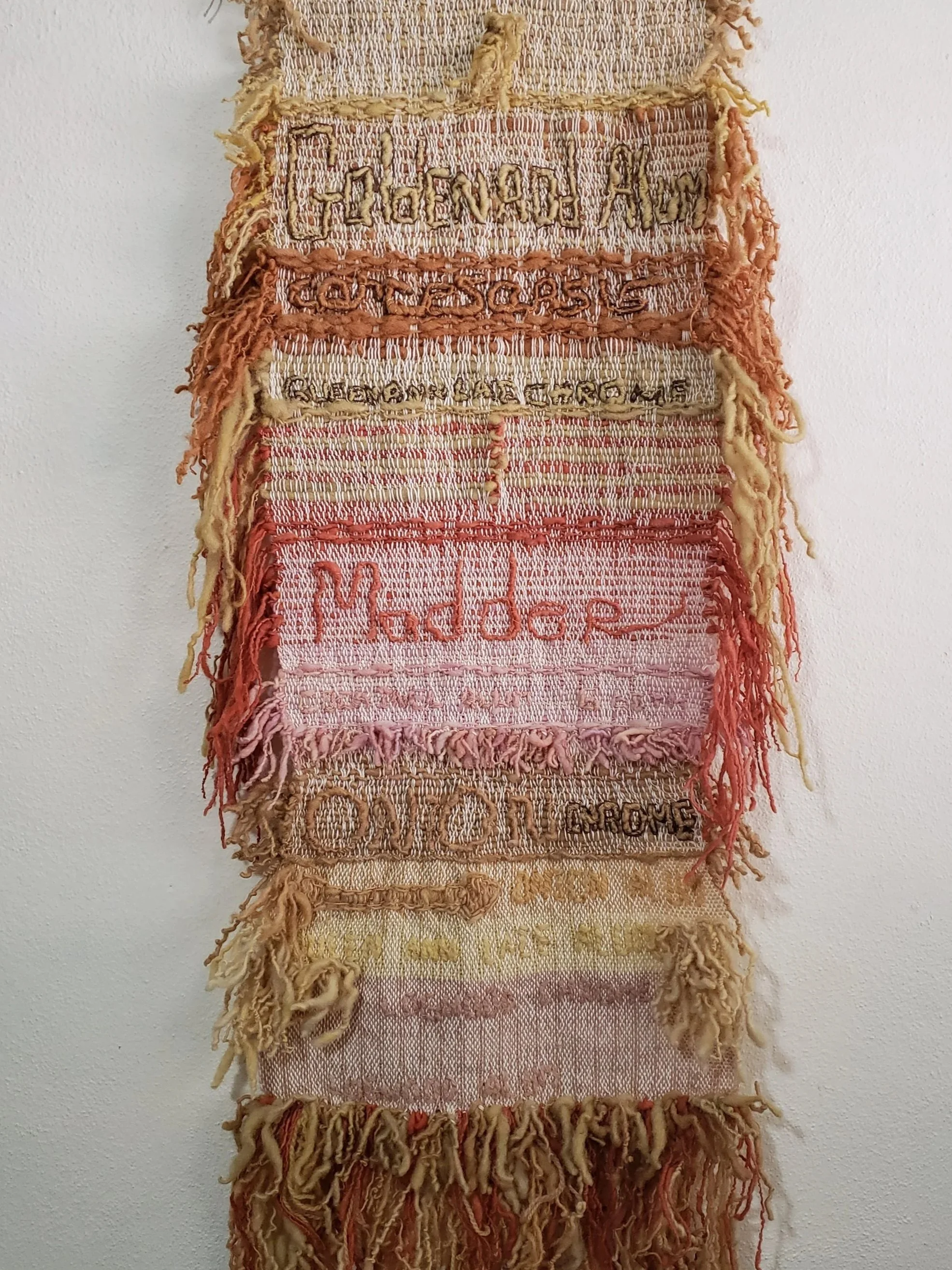 NATURAL DYE CHART, 2018, handspun natural  dyed wool, cotton warp, 15"x42" (property of Lou Tate Foundation