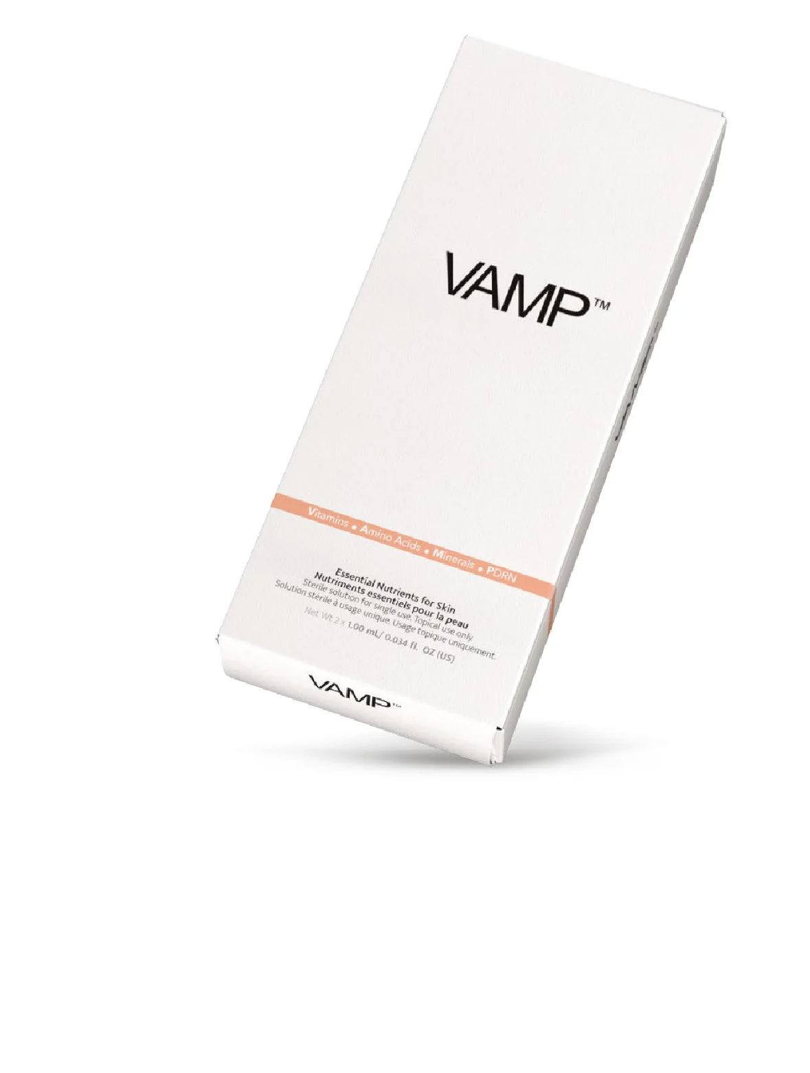 A product box for VAMP, a skincare solution from Provenance Aesthetics & Wellness designed to unlock radiant, rejuvenated skin.