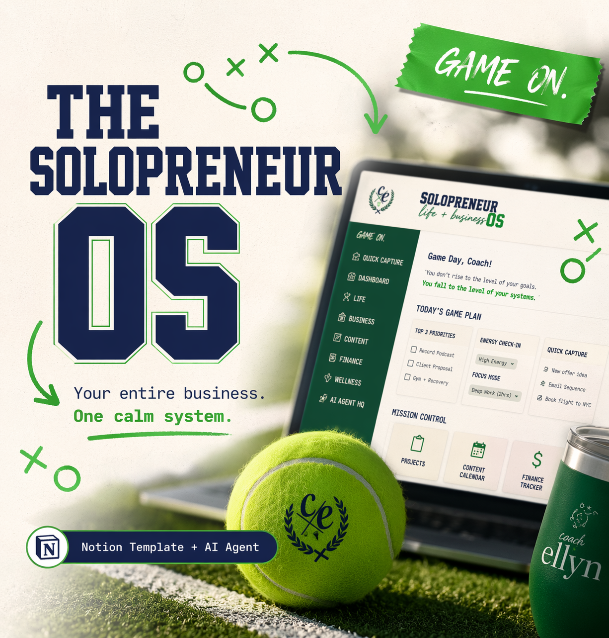 Solopreneur Life & Business OS Template for Notion™ Template + AI Agent