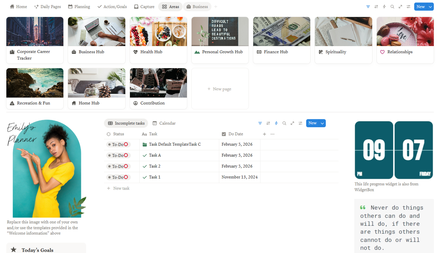 Life areas dashboard