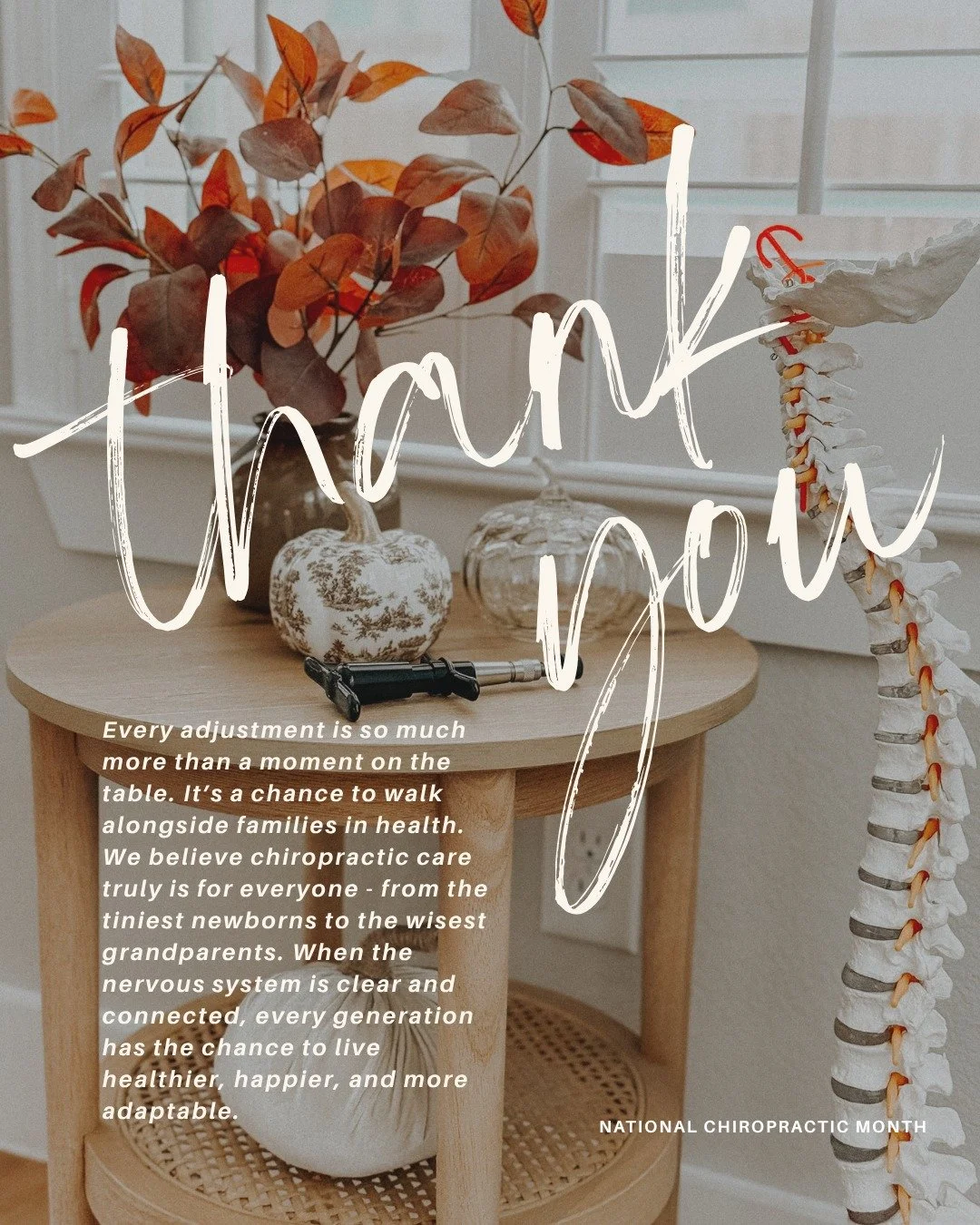 October is National Chiropractic Month - and we couldn&rsquo;t let it pass without thanking YOU!

Every adjustment is so much more than a moment on the table. It&rsquo;s a chance to walk alongside families in health. We believe chiropractic care trul