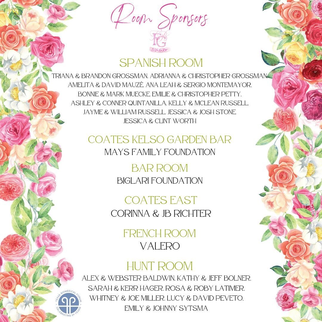 We are so grateful for our amazing Room &amp; Table Sponsors for our 53rd &ldquo;La Vie En Rose&rdquo; Gala. Our Gala would not be possible without your continued support. Thank you all so much for your generosity!