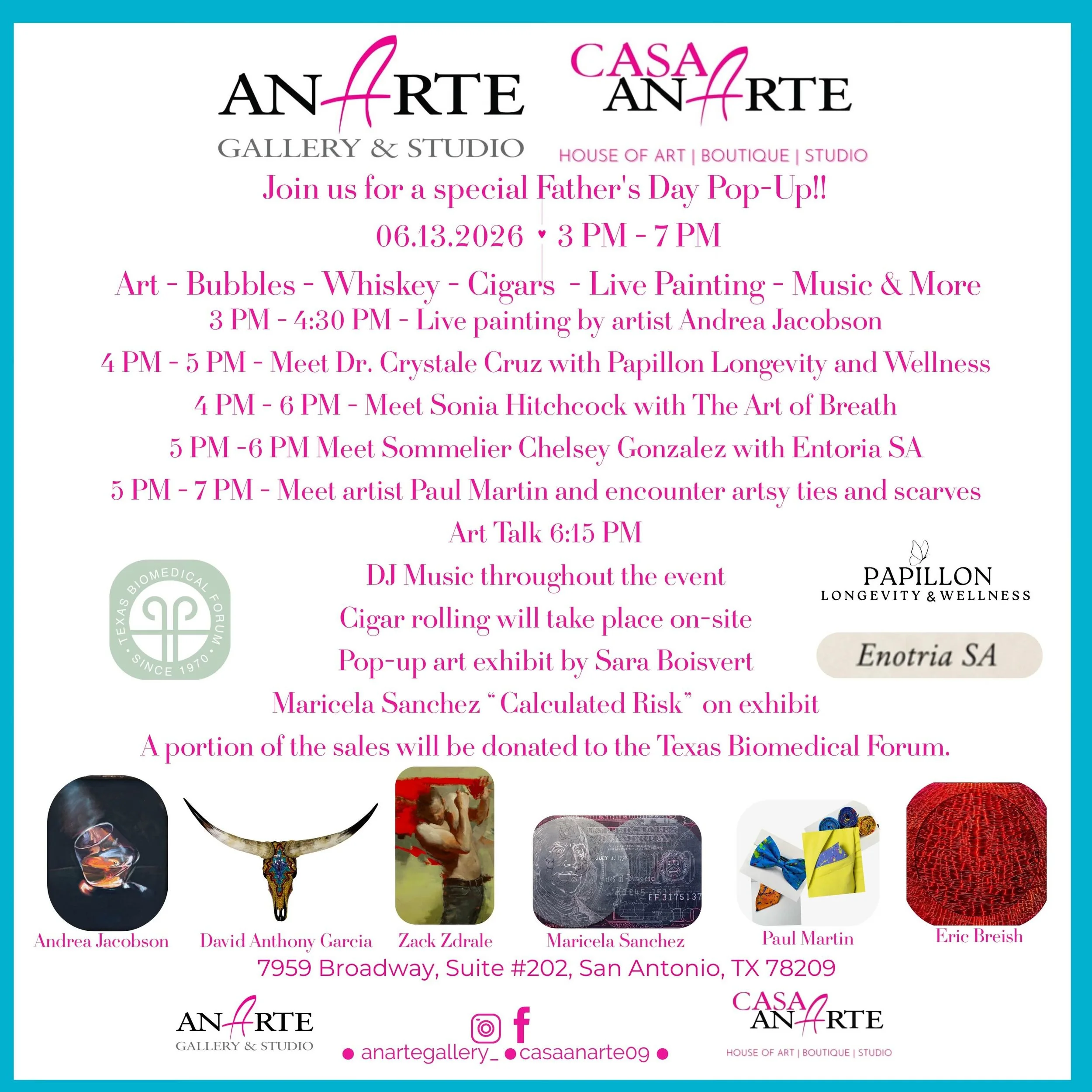 Please join us on Saturday, June 13 at AnArte Gallery @anartegallery_ for a special Fathers Day Pop-Up! A portion of proceeds will benefit Texas Biomedical Forum.🛍️🎨