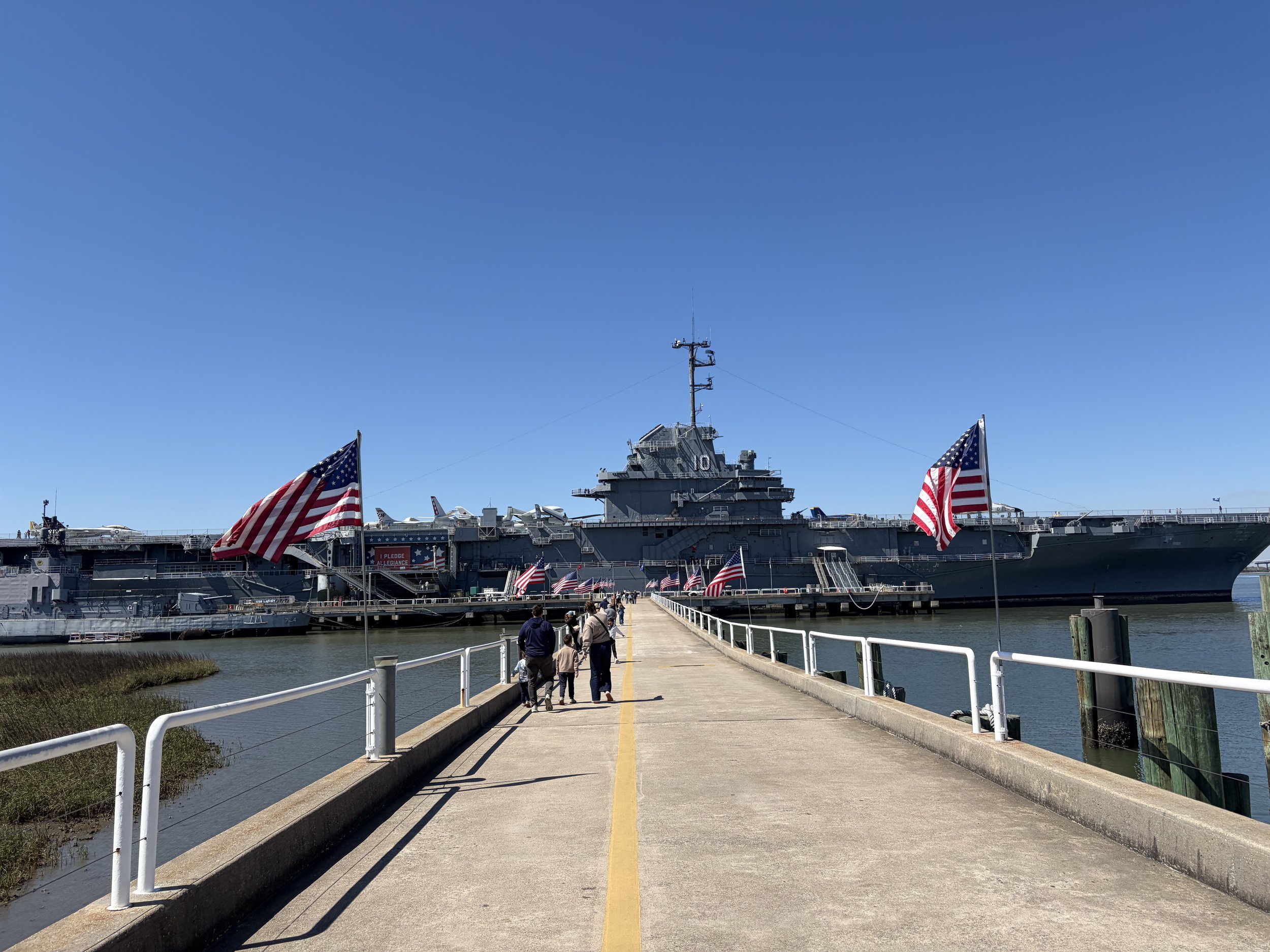 Aircraft carrier in bay