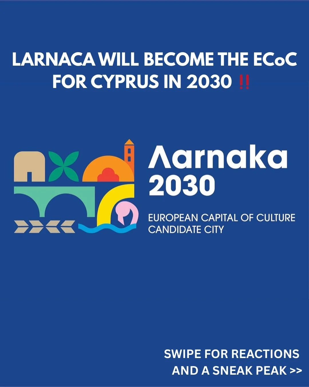 Larnaca just made history. 🇨🇾✨
After a highly competitive process with Limassol and Nicosia also bidding for the title, Larnaca emerged as the European Capital of Culture 2030.

This is more than a title. It means:
&bull; A cultural renaissance for