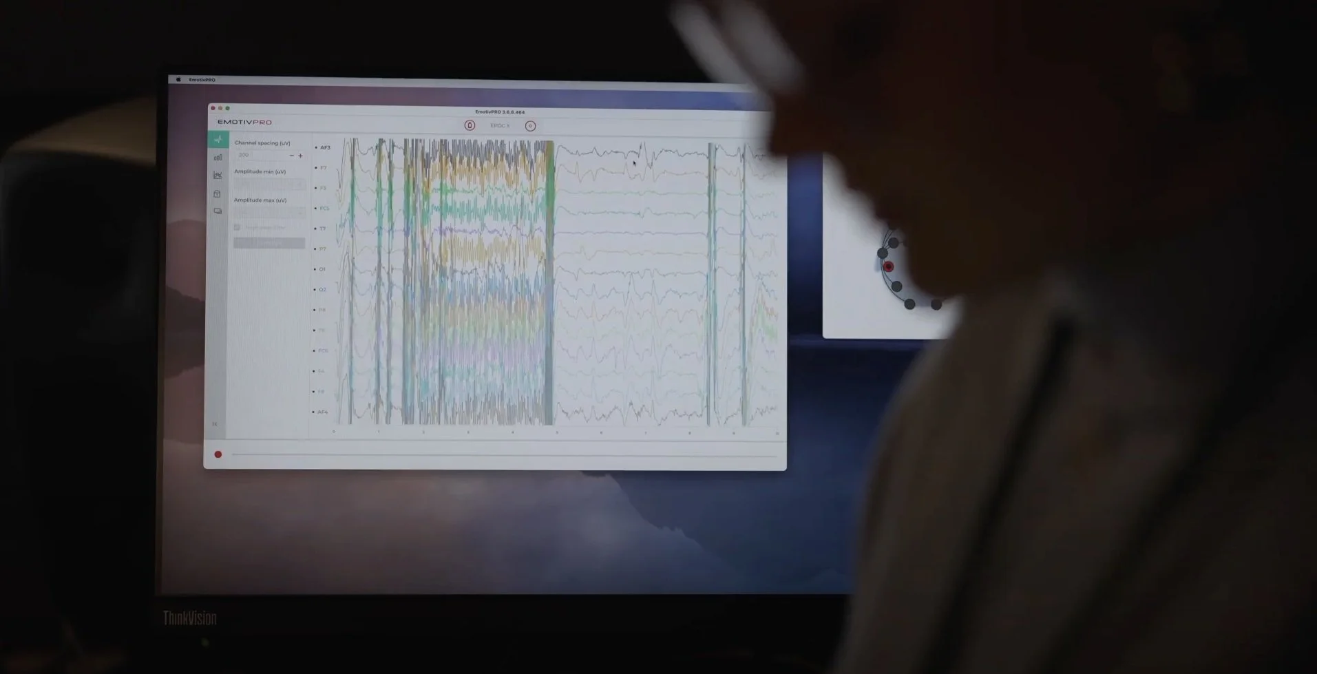 EEG brain data activity from a Pollen study of 125 participants listening to ‘The Great Gig In The Sky’ at Dolby’s EMEA headquarters in London in October 2023, which was later visualized as the Aurora Borealis during Brainstorms at Frameless London i