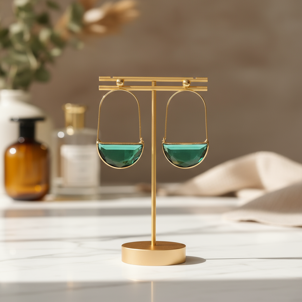 Semicircle hoop earring in green 2.png