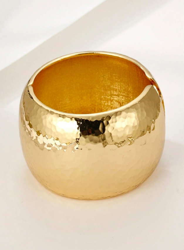Wide drum 18k gold plated bangle bracelet 2.6”