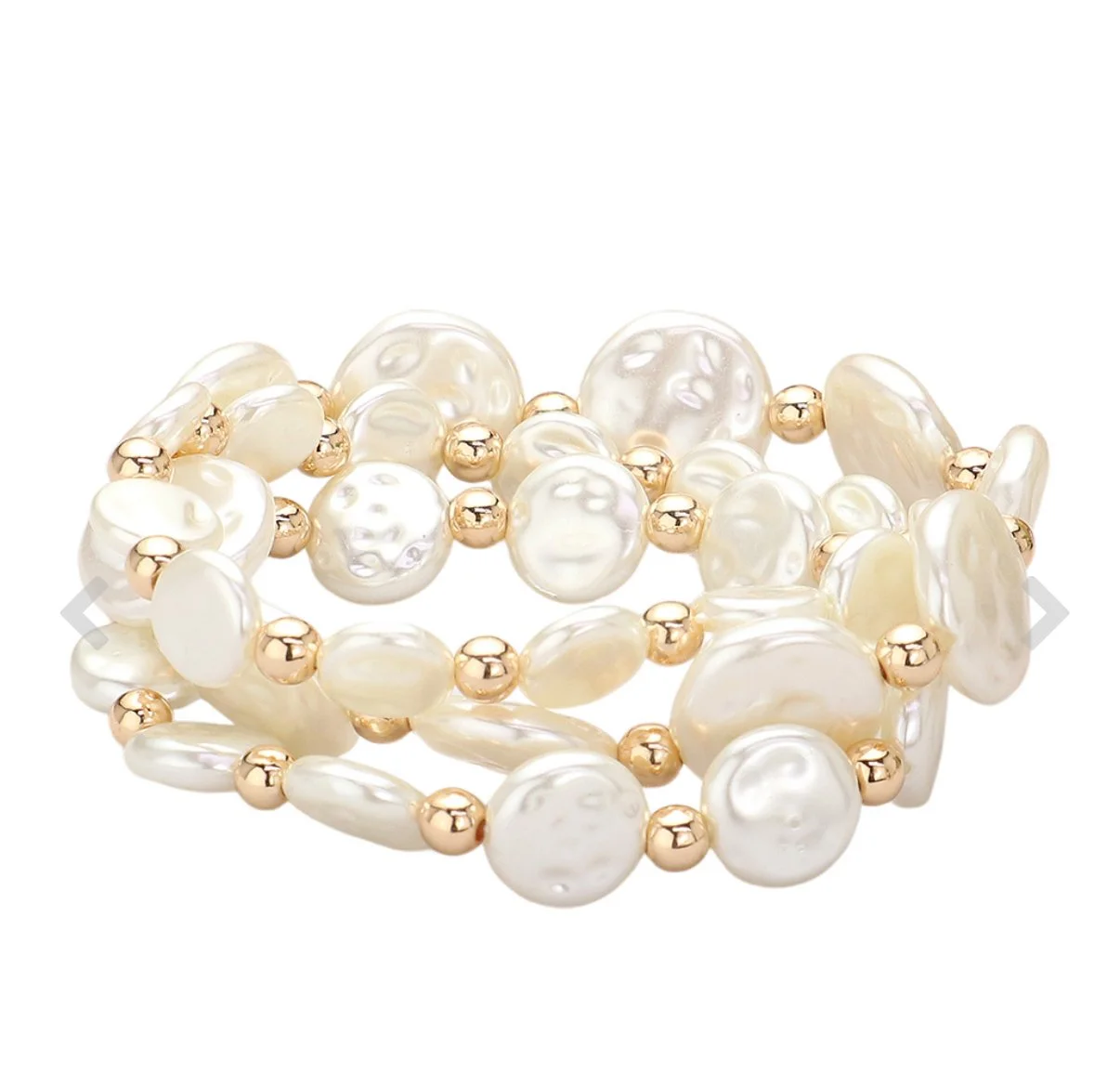 Pearl three-piece disc beaded stretch bracelet