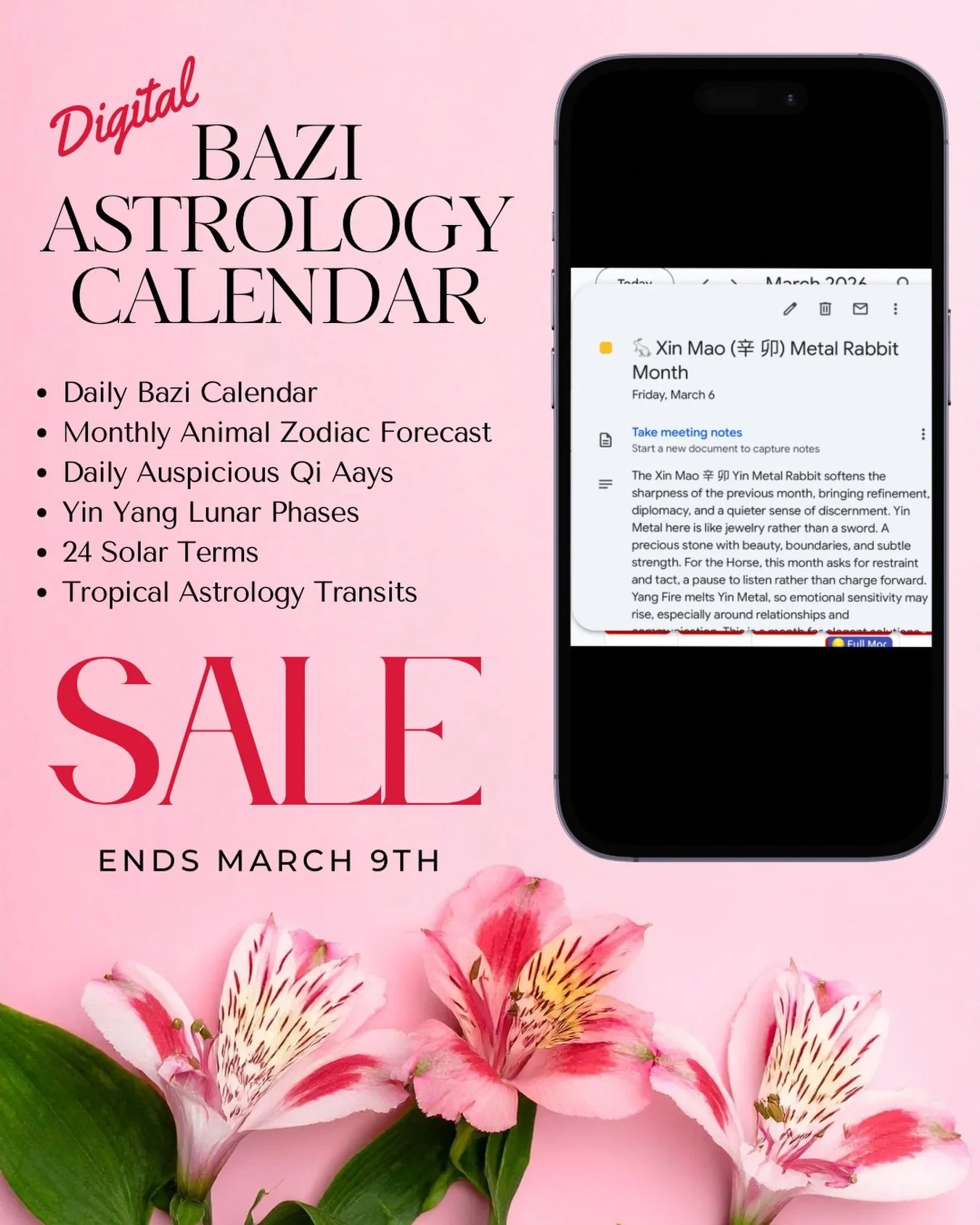 🌸 SPRING SALE 🌸 Grab the Bazi astrology digital calendar for 2026! Offer ends on Monday. Link in bio. 

#bazi #astrology #zodiac #astrologypost #fengshui