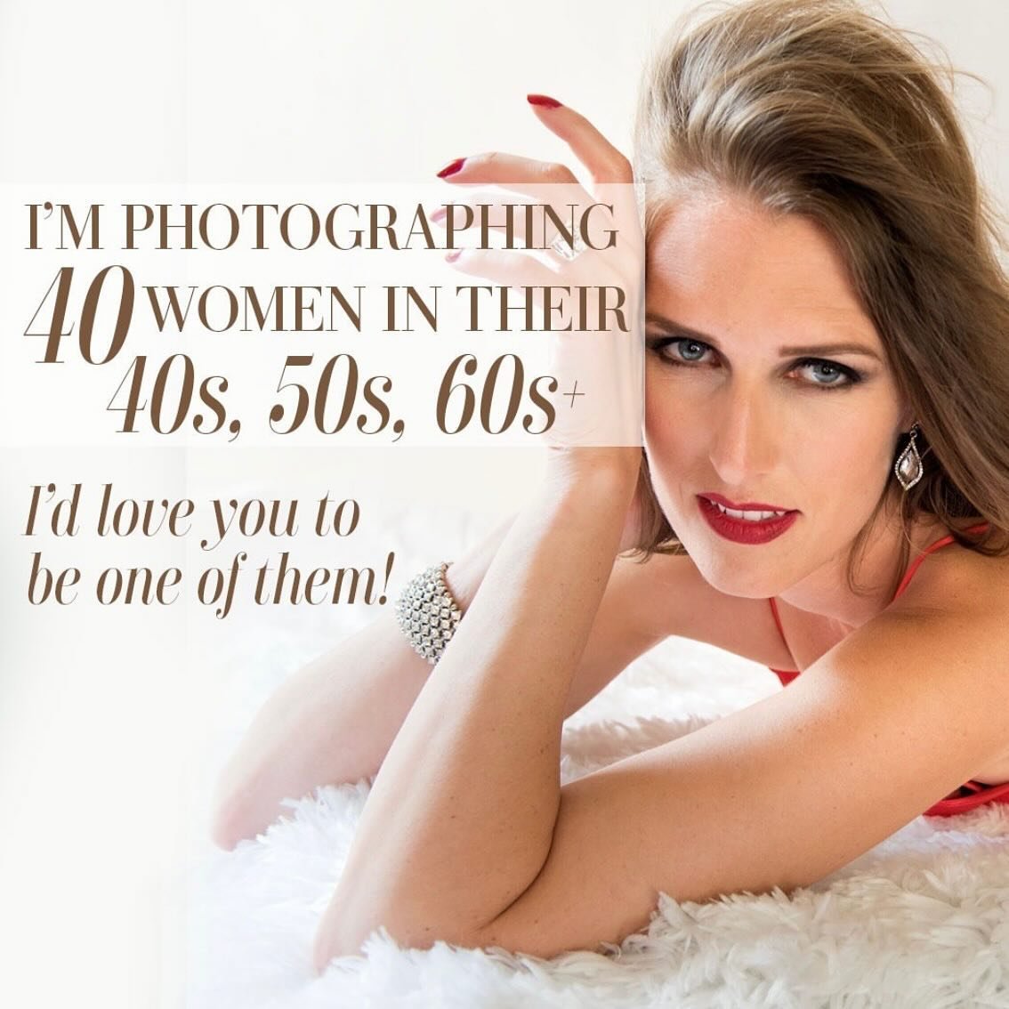 I&rsquo;m inviting 40 women in their 40s, 50s, 60s+ to join me for a one-of-a-kind adventure. Includes professional hair &amp; makeup, a a personal style consultation, and your own luxurious magazine-style photo shoot at my San Rafael studio. 

Feel 