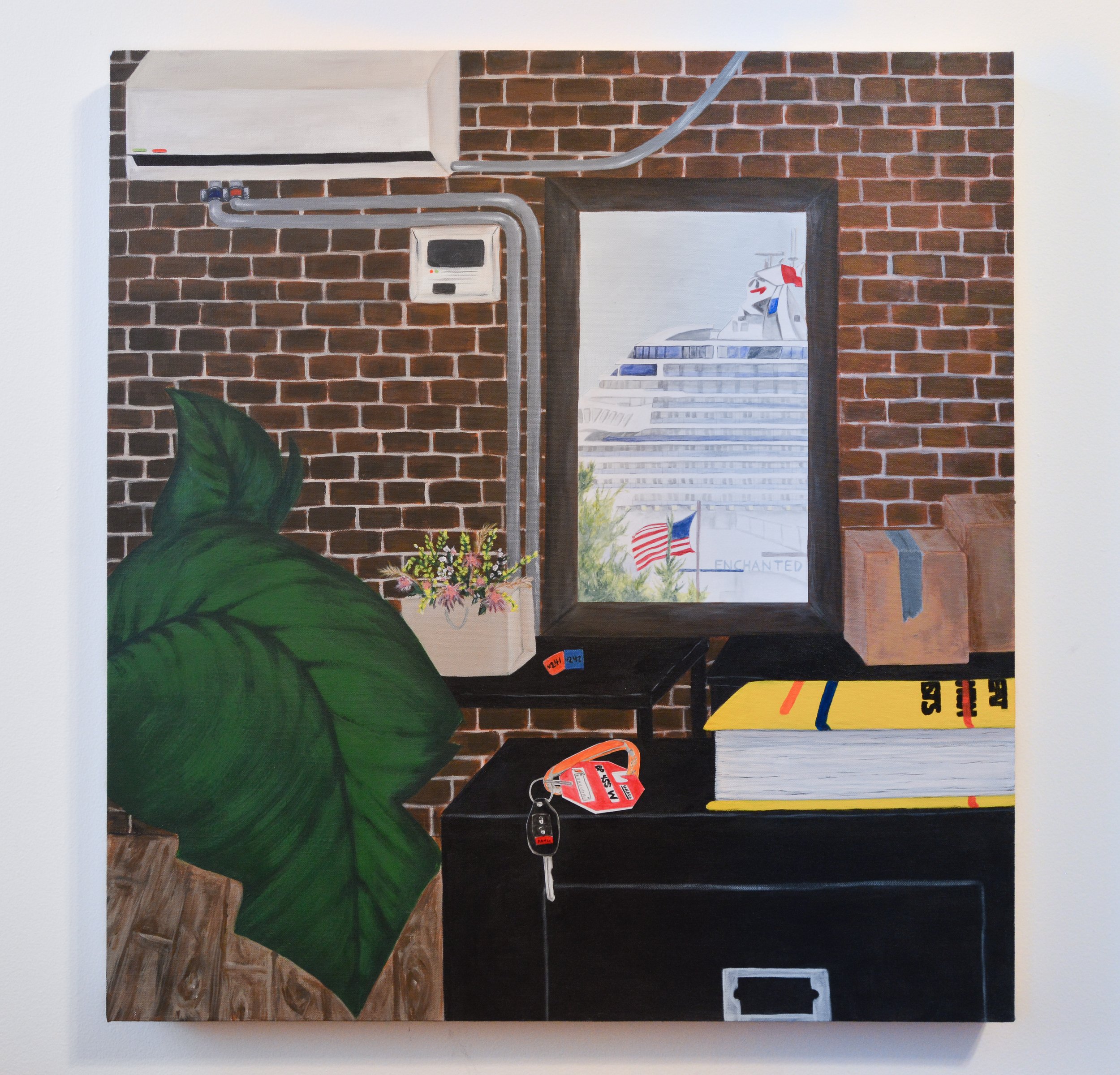 Dispatch, 2023, gouache, paper, acrylic on canvas, 30 x 28 in.
