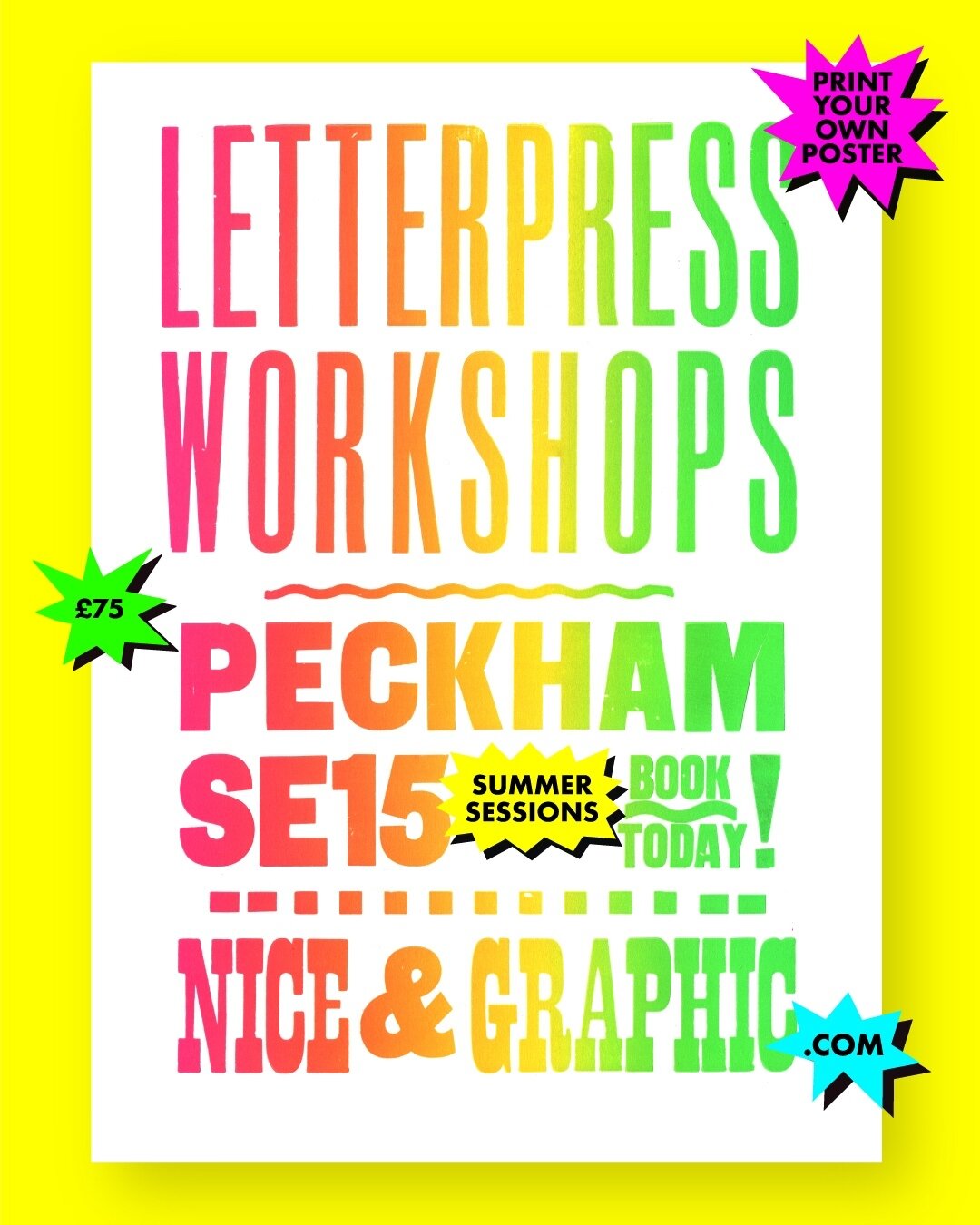 📣 new summer dates just added! 📣 learn letterpress &amp; print your own poster ⚡️no experience needed 💫 peckham SE15 4NH ✨ ⁠
⁠
🌟 Sunday June 11th⁠
💫 Saturday July 8th⁠
⚡️ Saturday July 15th⁠
✨ Saturday July 29th⁠
⁠
#londonletterpress #letterpres