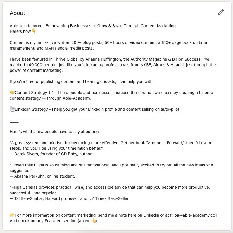 LinkedIn About Section