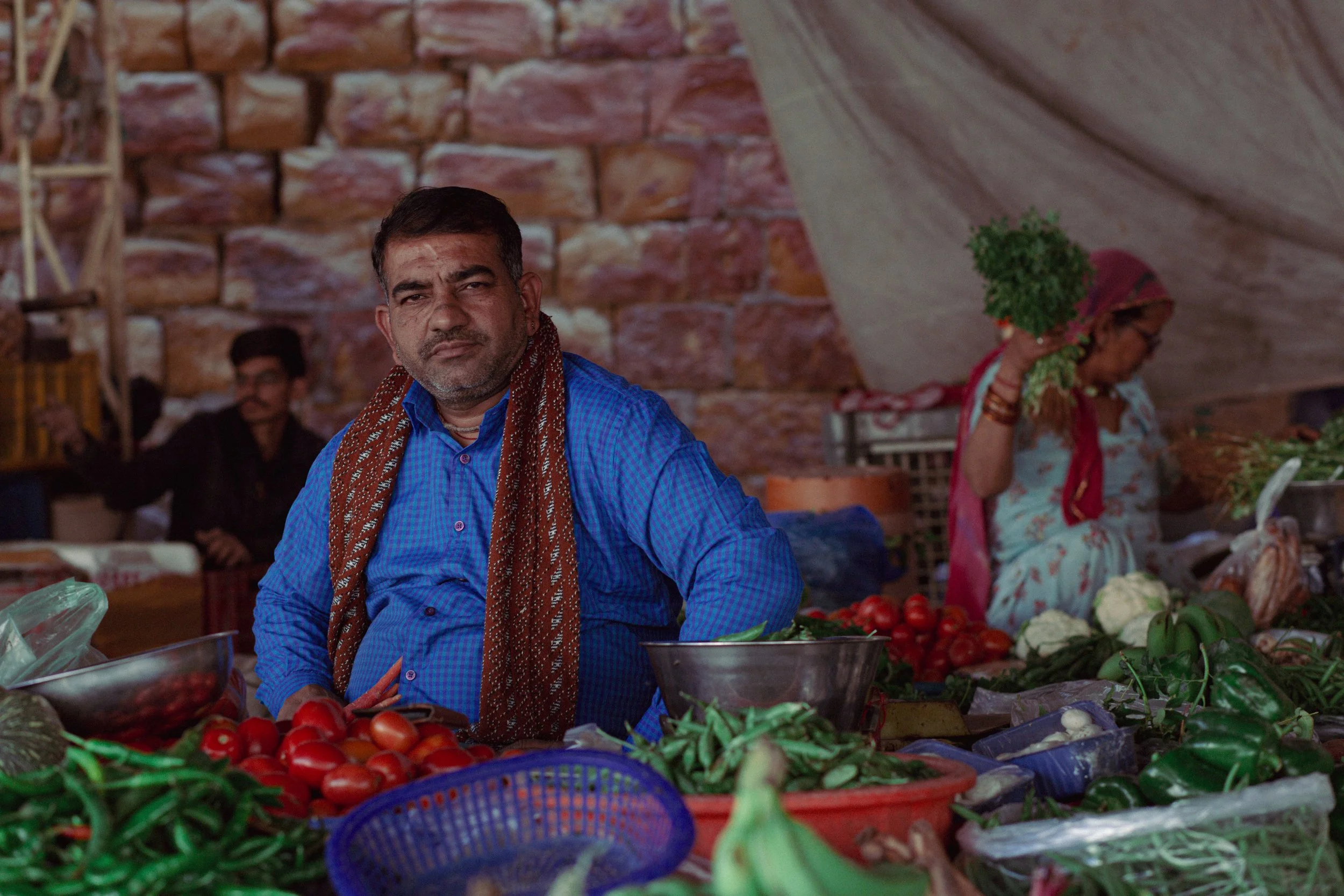 "A vegetable vendor in Rajasthan." India 2023