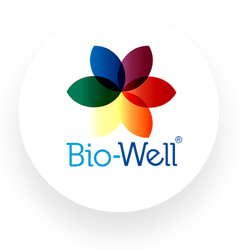 Logo with a multicolored flower above the text "Bio-Well" in blue.