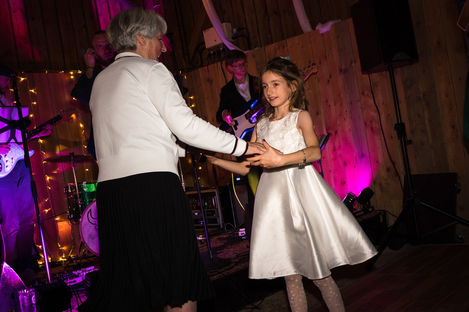 Flower girl dancing at the Barns East Yorkshire