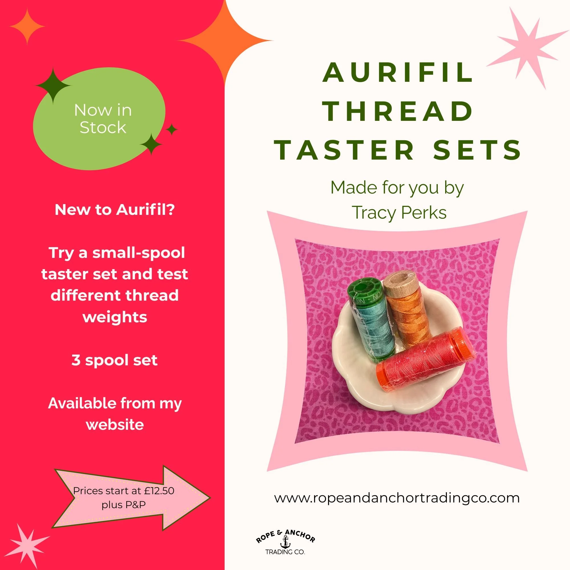 Aurifil Thread Taster Set - 3 spool,  floss, 50 wt, 40 wt