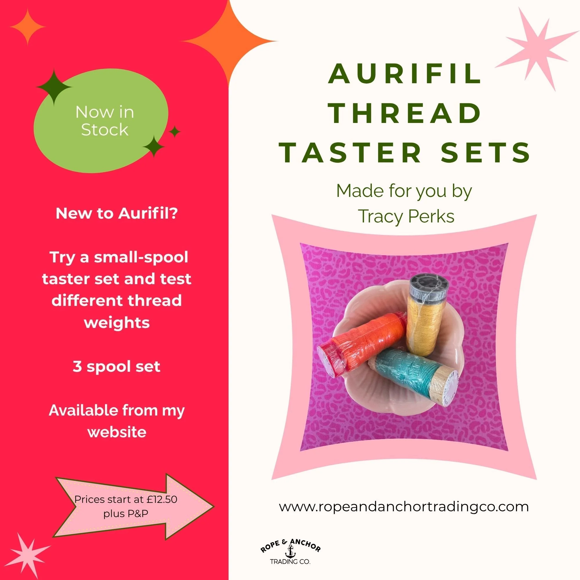 Aurifil Thread Taster Set - 3 spool Turquoise, Coral and Mustard