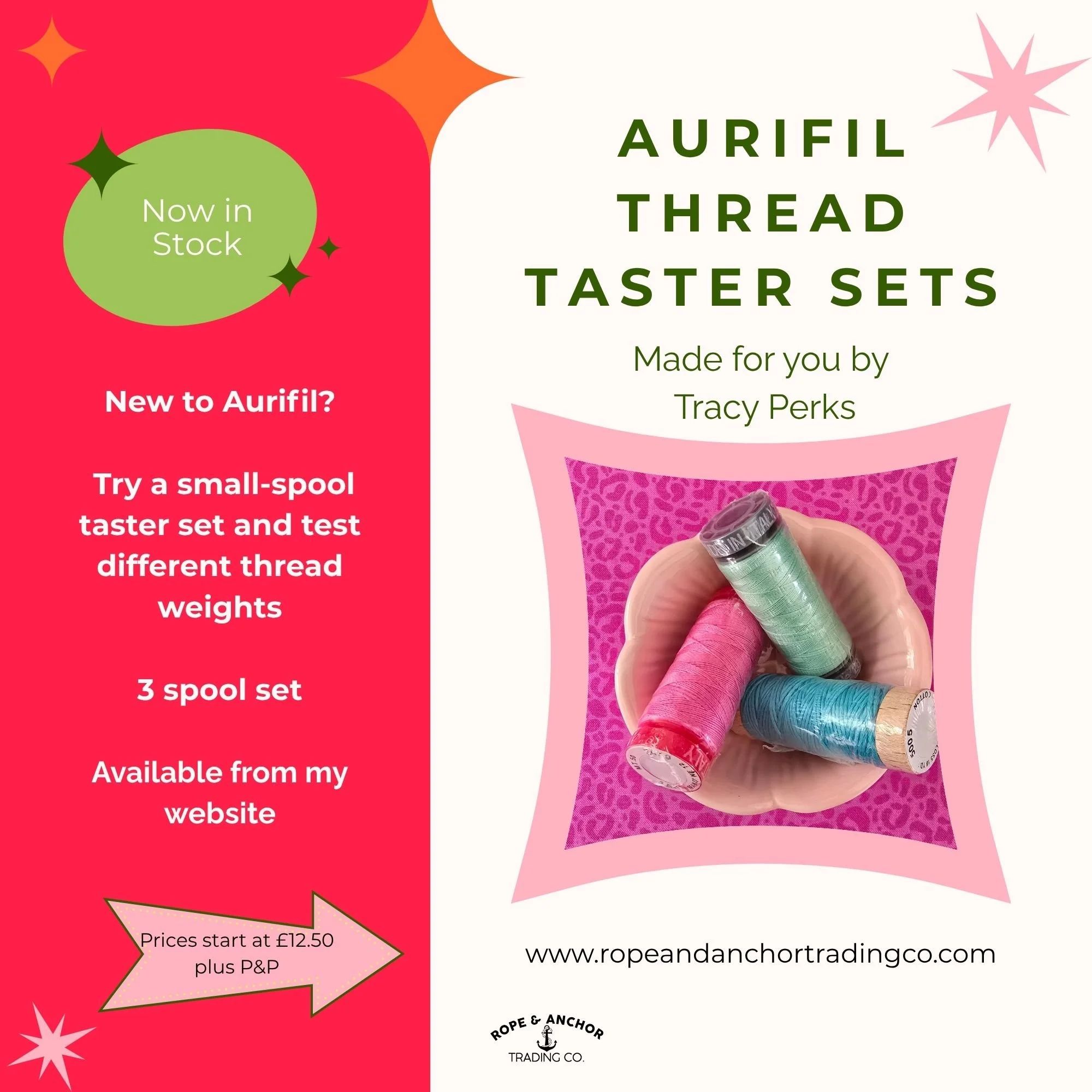 Aurifil Thread Taster Set - 3 spool - pink, green & blue