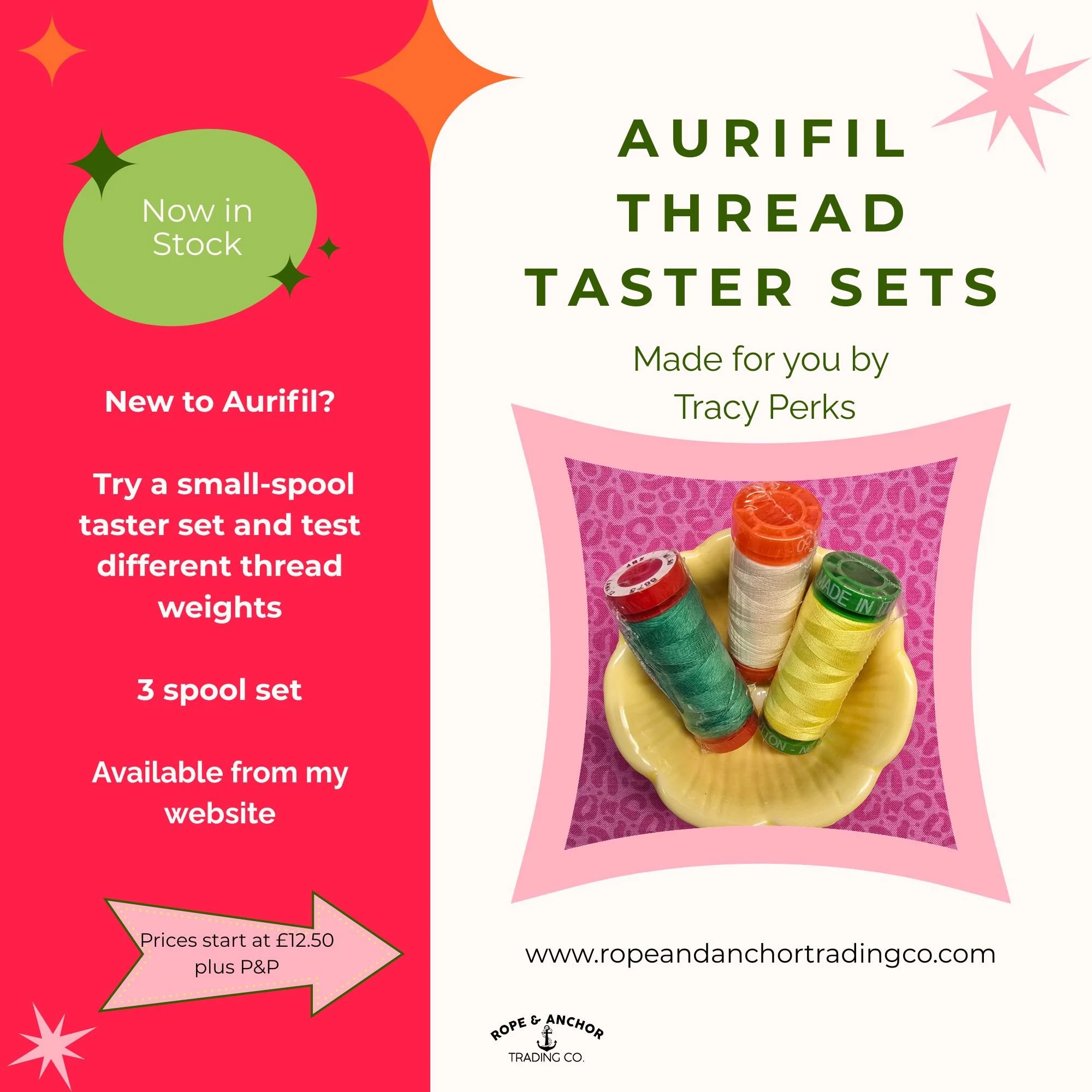 Aurifil Thread Taster Set - 3 spool  40 wt, 50 wt, 12 wt