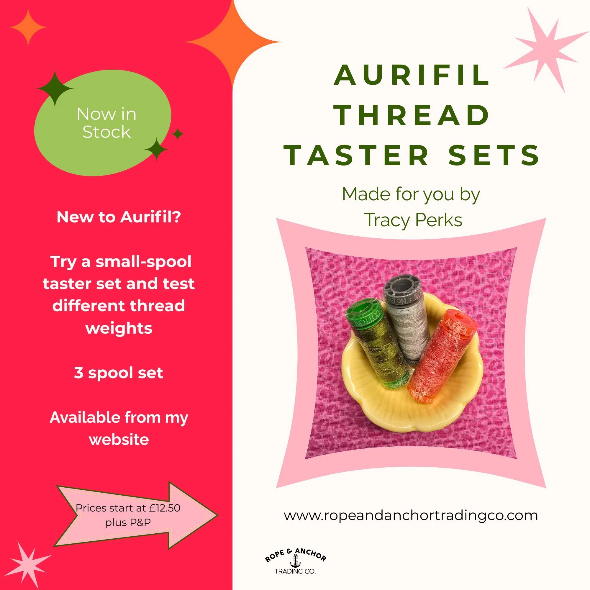 Aurifil Thread Taster Set - 3 spool  28 wt, 50 wt, 40 wt