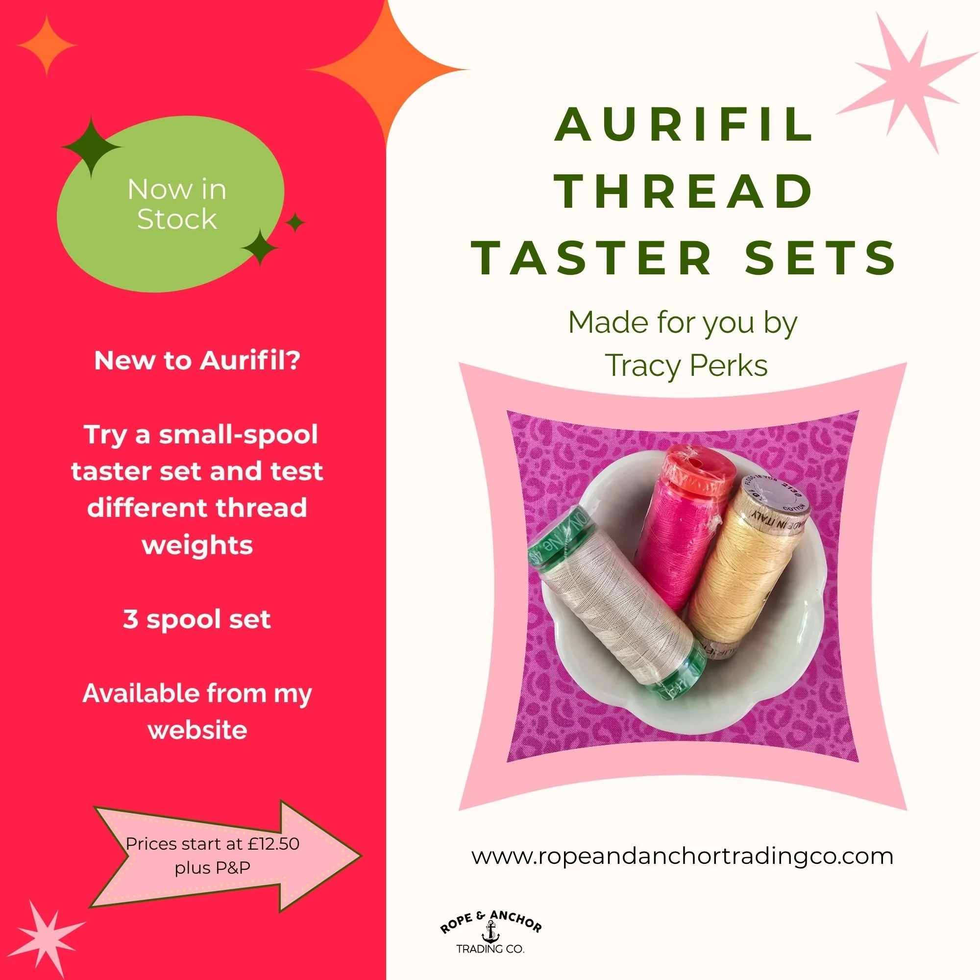 Aurifil Thread Taster Set - 3 spool - pink, cream, lemon