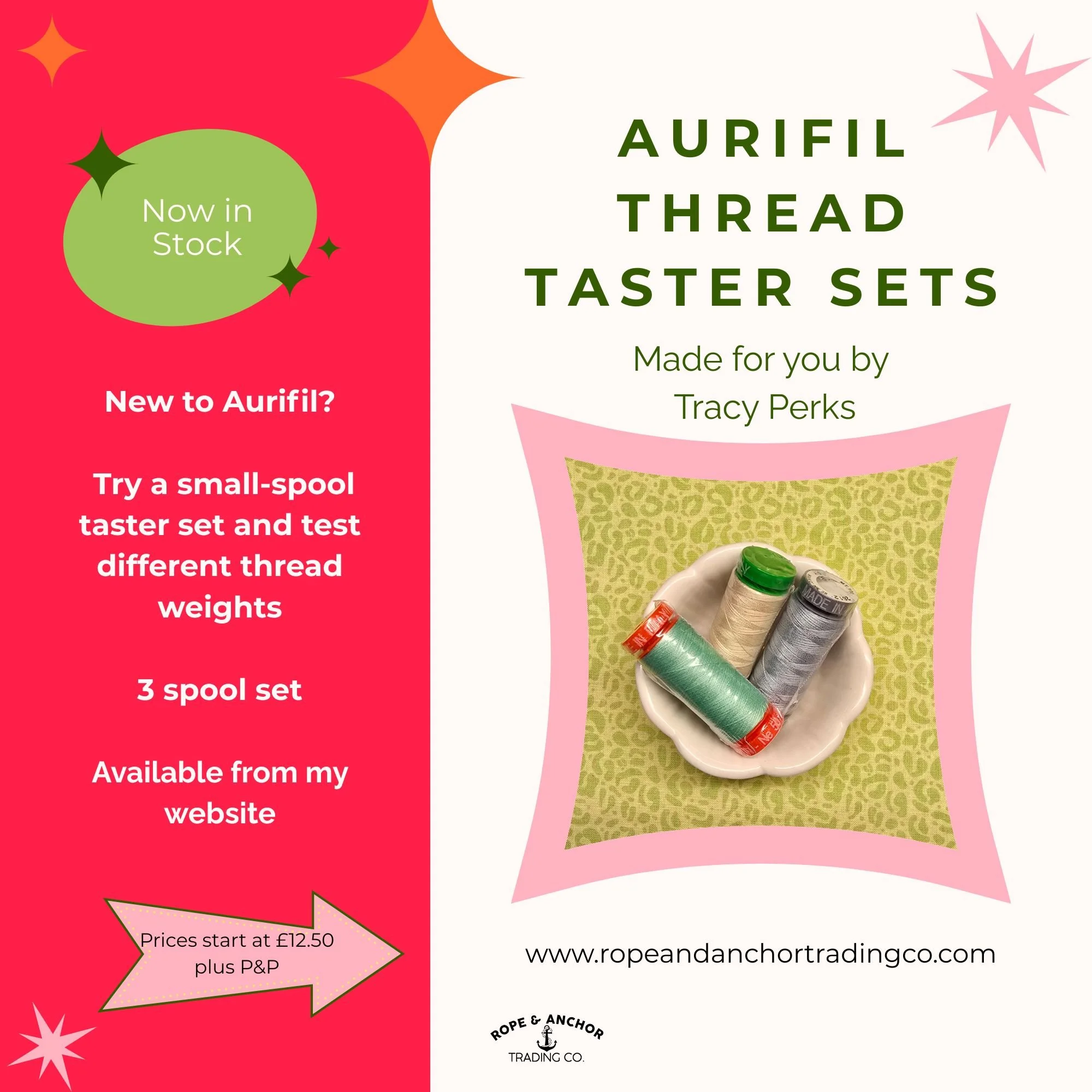 Aurifil Thread Taster Set - 3 spool 50 wt, 28 wt, 40 wt