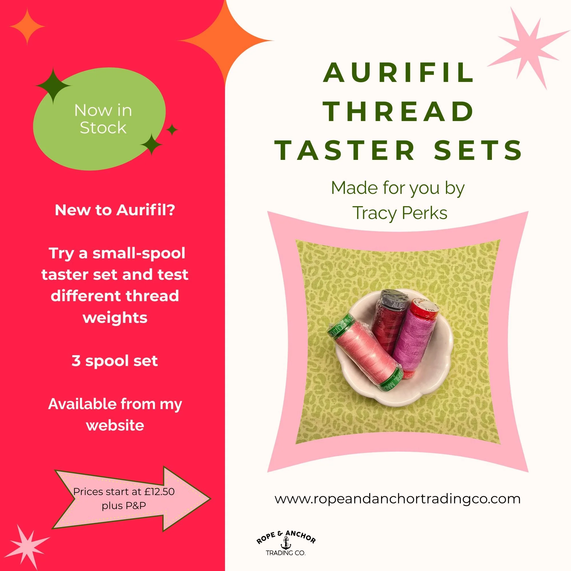 Aurifil Thread Taster Set - 3 spool 12 wt, 28 wt, 40 wt