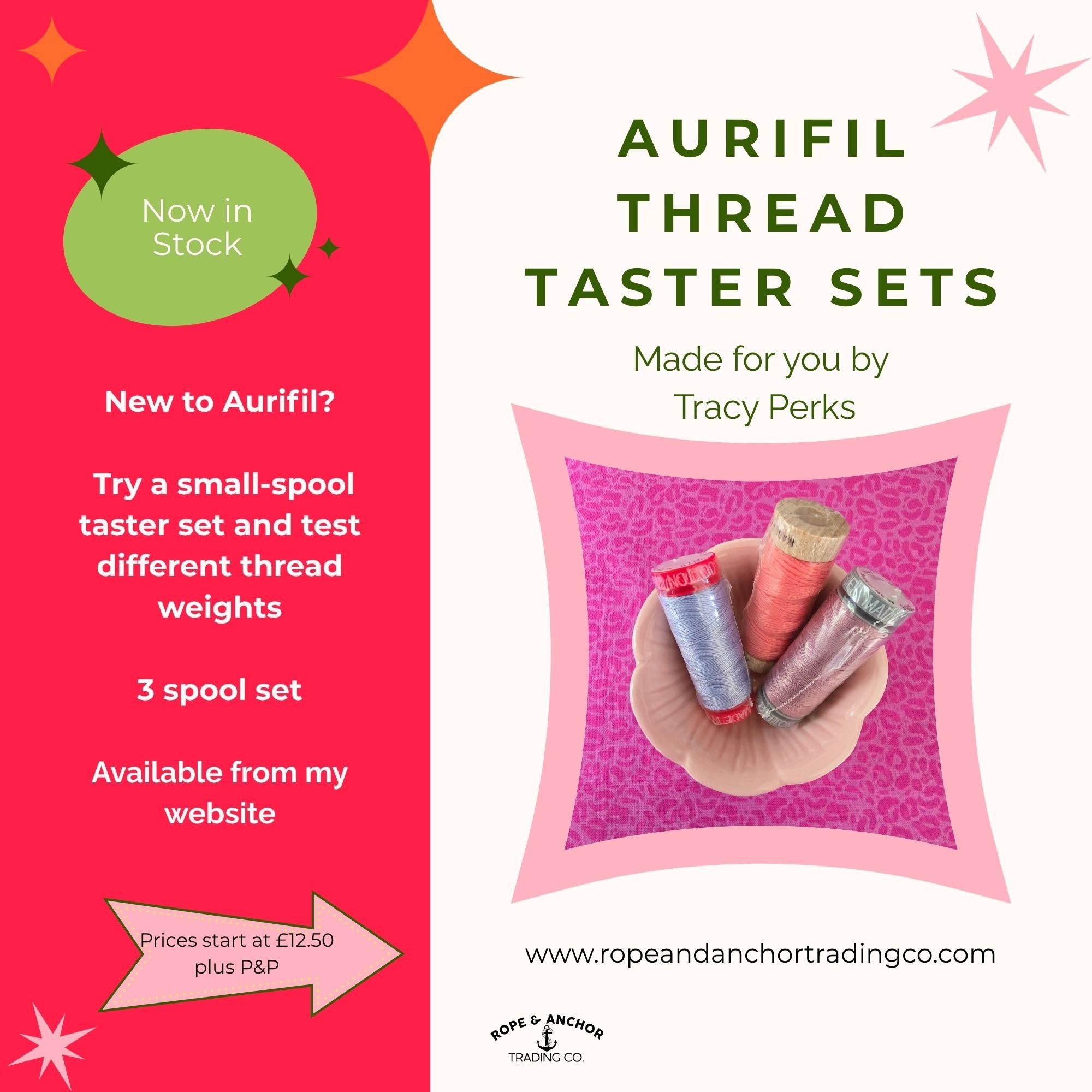 Aurifil Thread Taster Set - 3 spool Floss, 28 wt, 12 wt